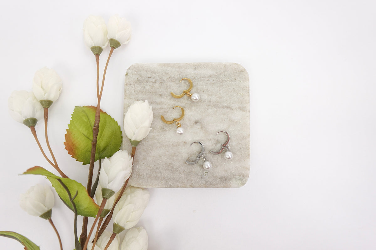 Pearl Huggies Drop Earrings