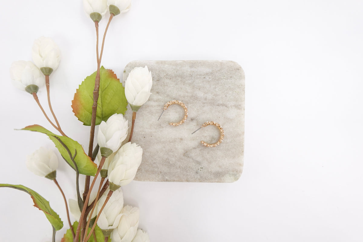 Gold-Toned Flowers & Pearls Small Hoop Earrings