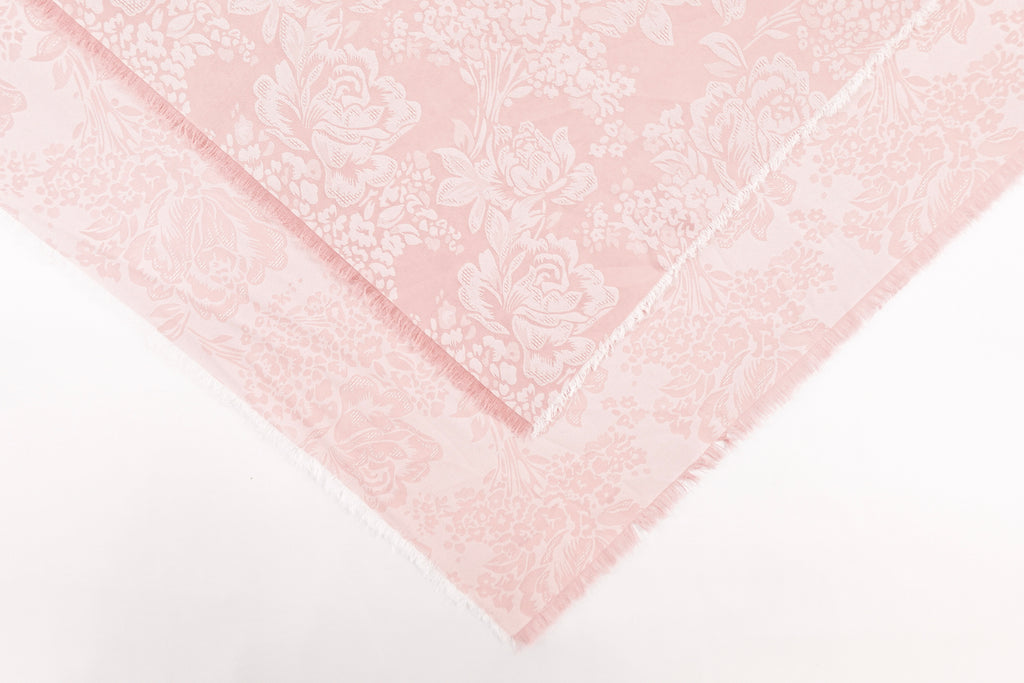 Fairytale Pink Roses Design Two Tone Church Scarf with Frayed Edge