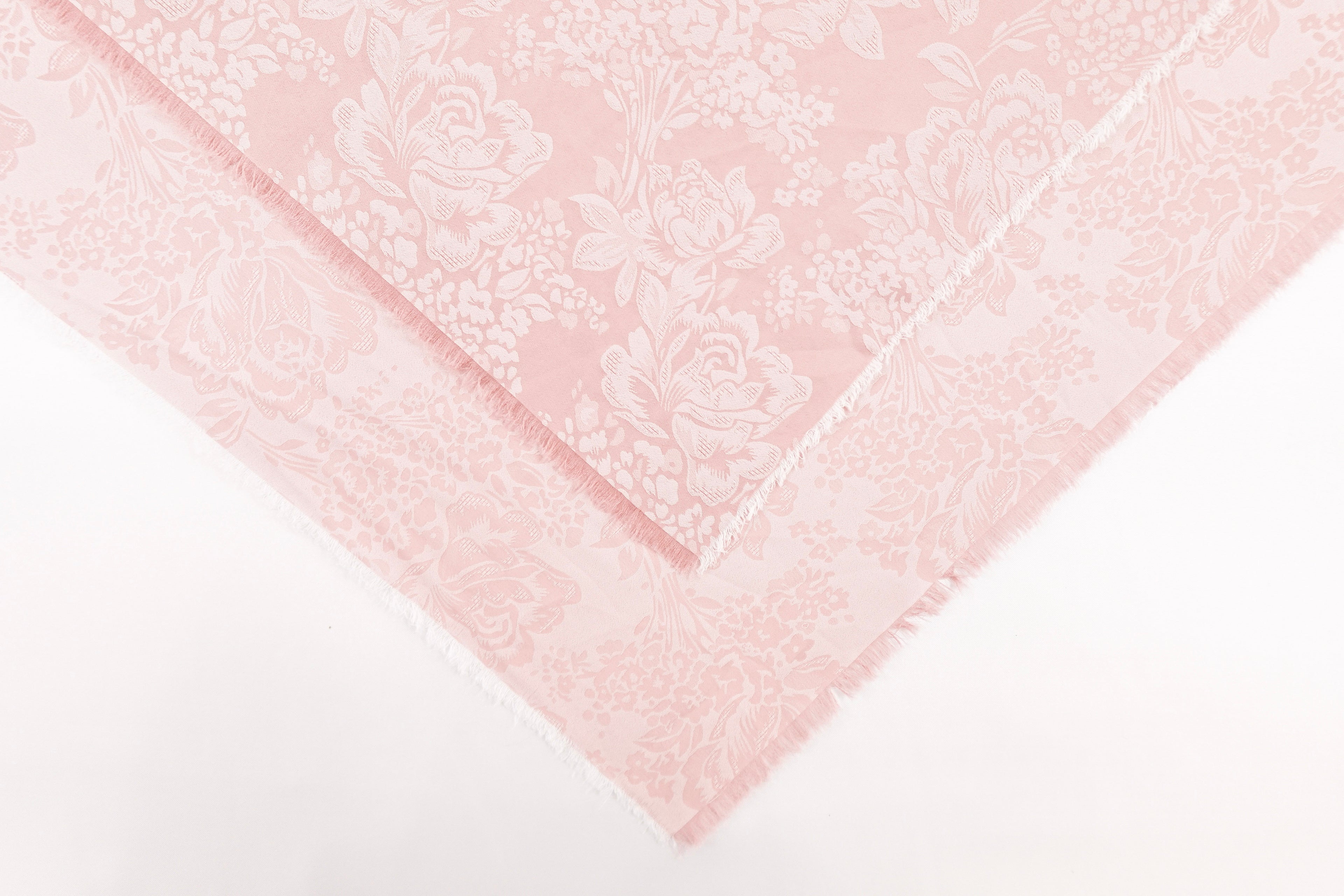 Fairytale Pink Roses Design Two Tone Church Scarf with Frayed Edge