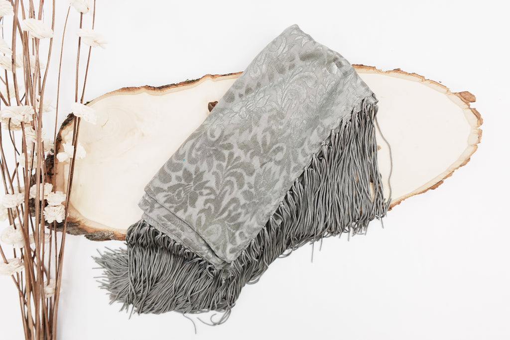 Grey Green Tone On Tone Church Scarf with Fringe
