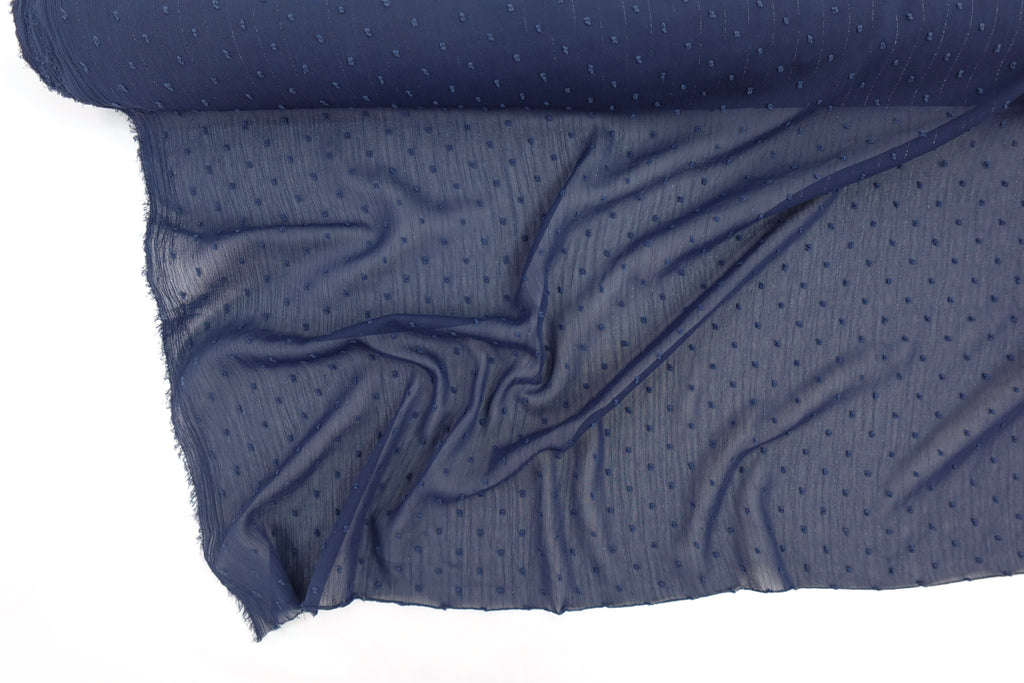 Navy Swiss Dot Chiffon with Metallic Details