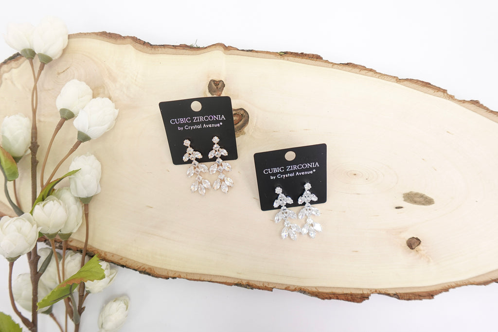 Cubic Zirconia Leaf Cluster Drop Earrings