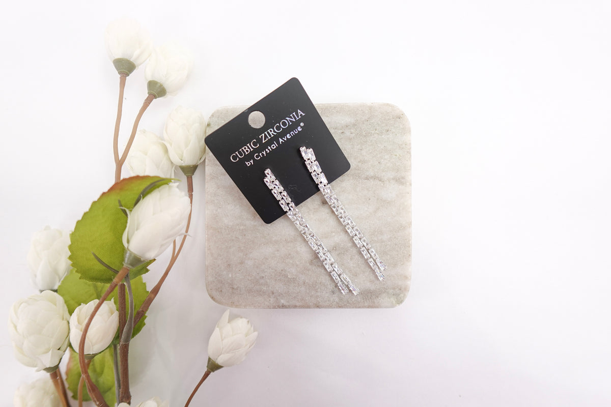 Cubic Zirconia Double Strand Dangle Earrings