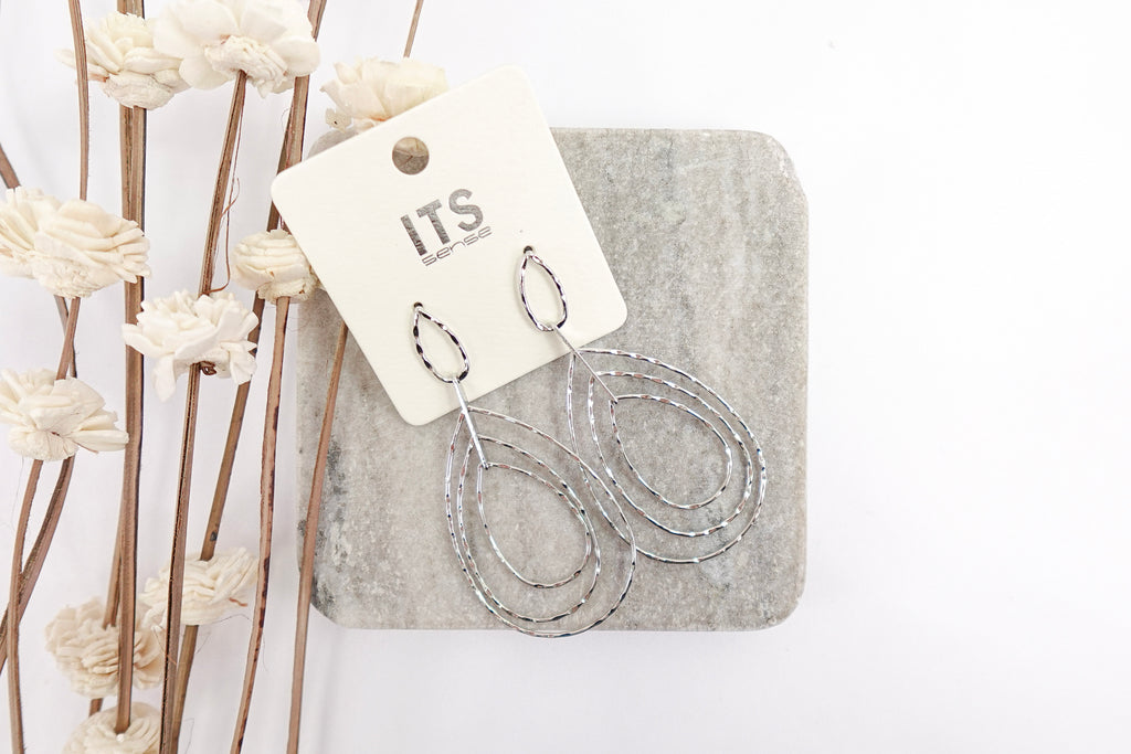 Large Silver Toned Teardrop Dangle Earrings