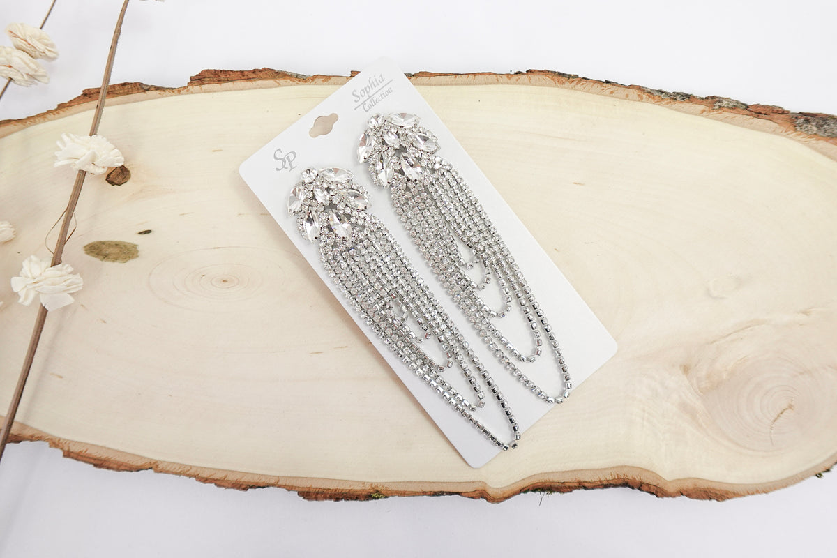 Extra Large Silver Toned Fancy Crystal Dangle Earrings