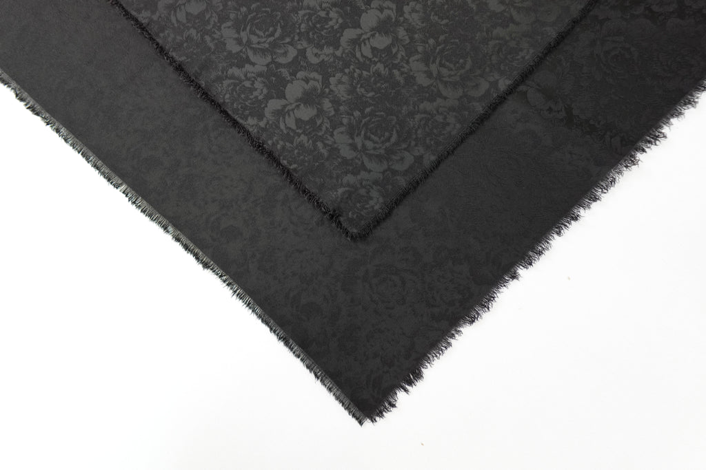 Black Roses Design Two Tone Church Scarf with Frayed Edge