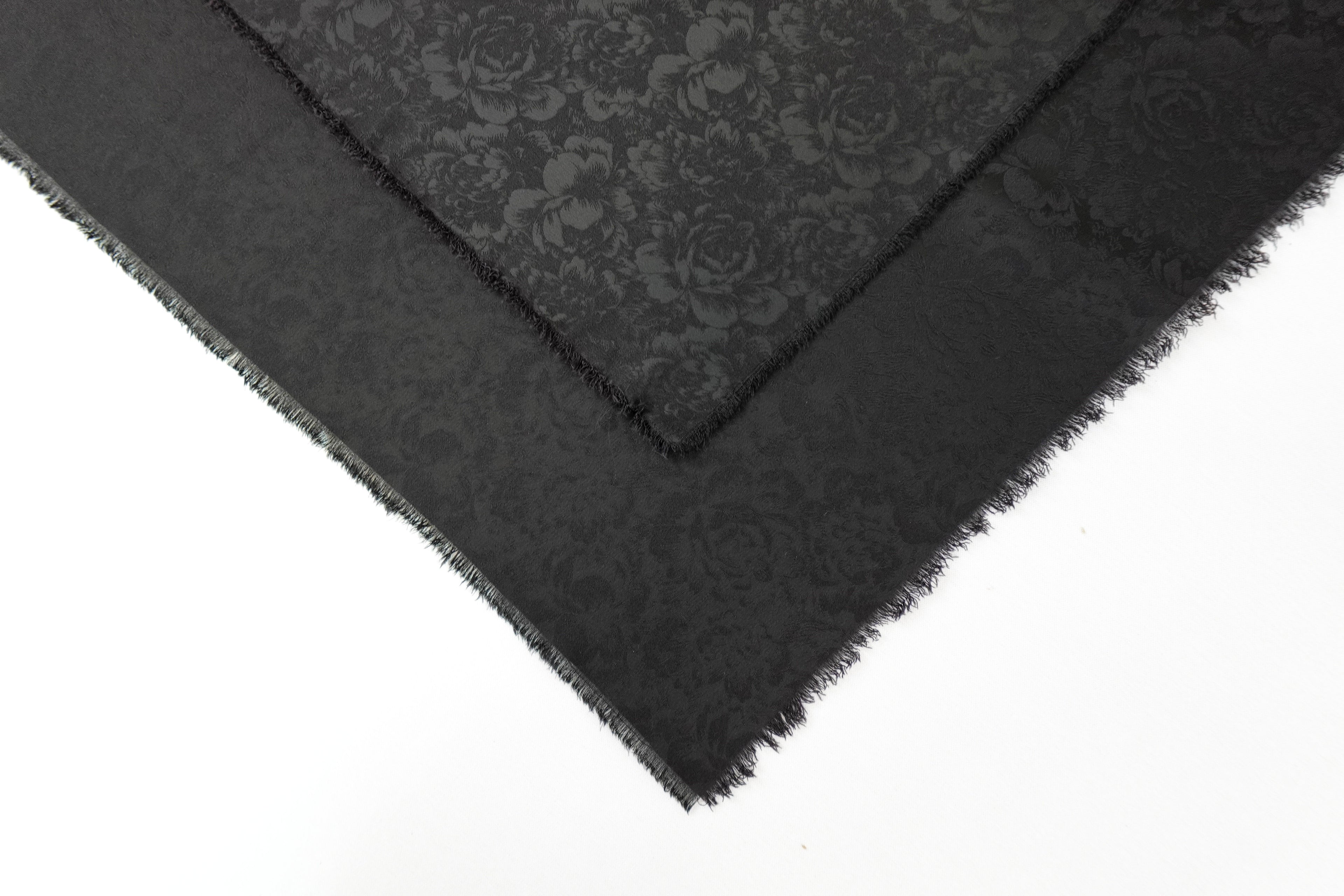 Black Roses Design Two Tone Church Scarf with Frayed Edge
