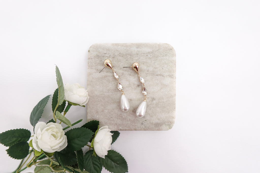 Gold Dipped Crystal and Pearl Drop Earrings