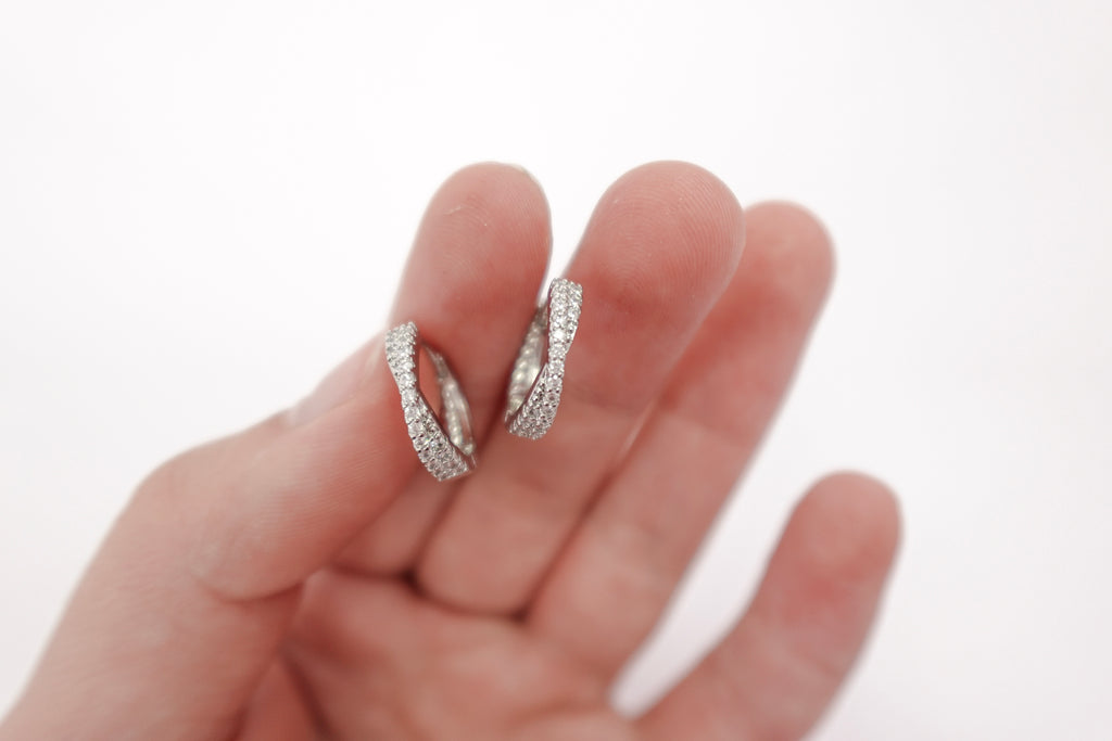 Crystal Silver-Toned Huggies Earrings