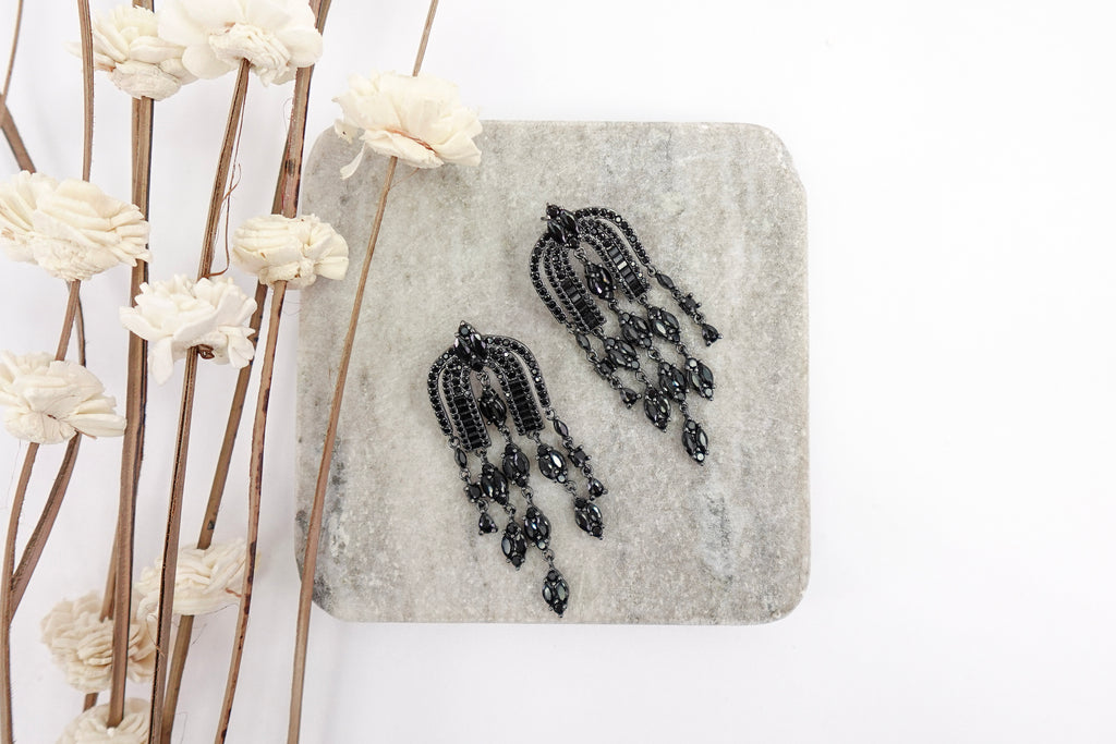 Black Cubic Zirconia Fancy Dangle Earrings