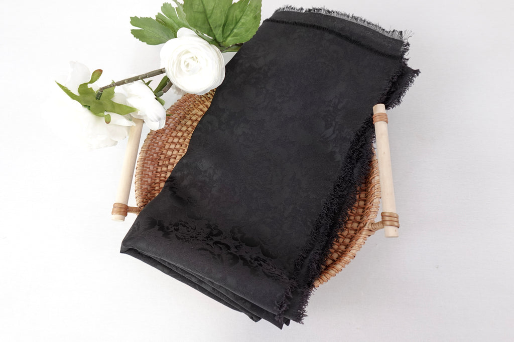 Black Roses Design Two Tone Church Scarf with Frayed Edge