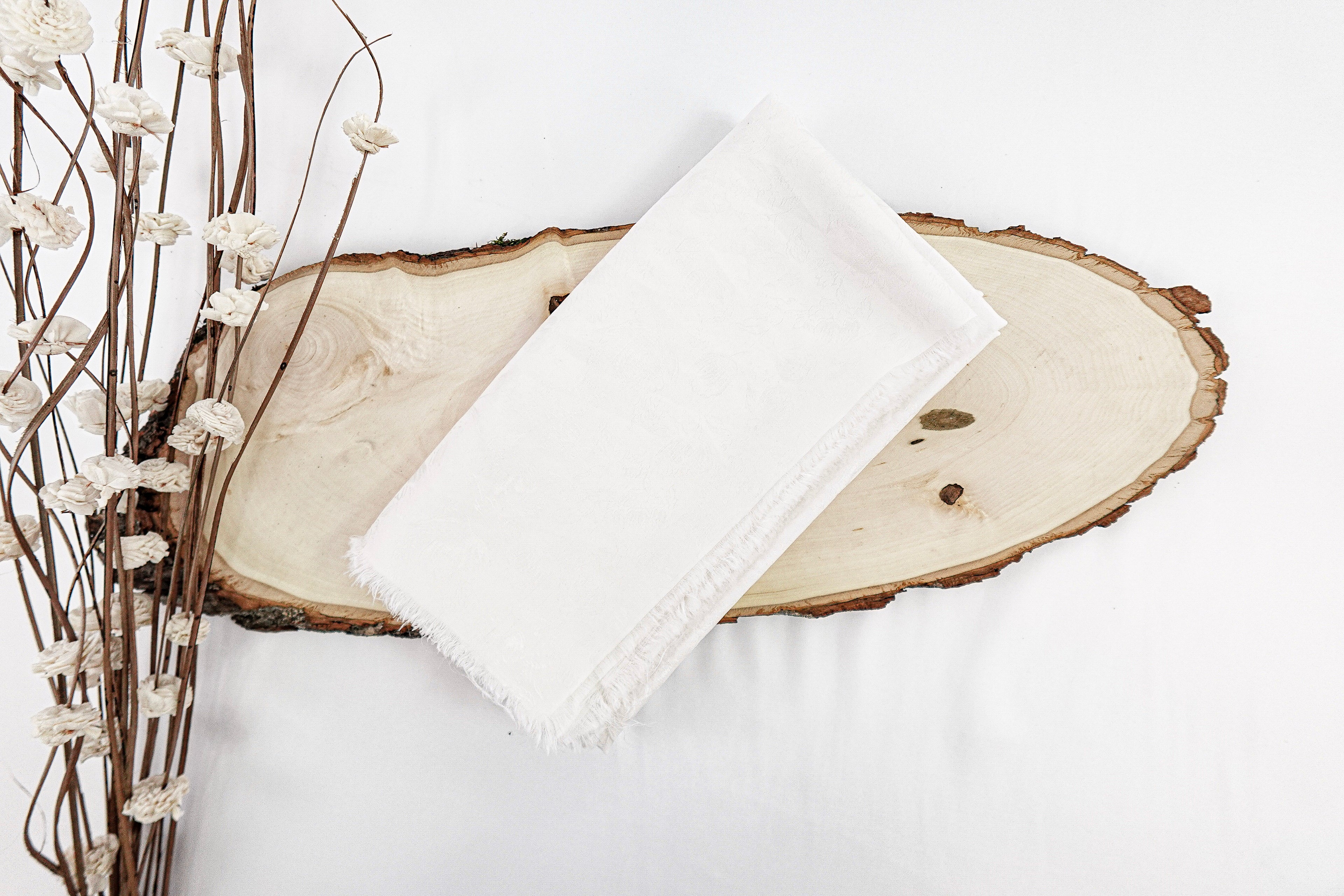 Off-White Tulips Design Two Tone Church Scarf with Frayed Edge