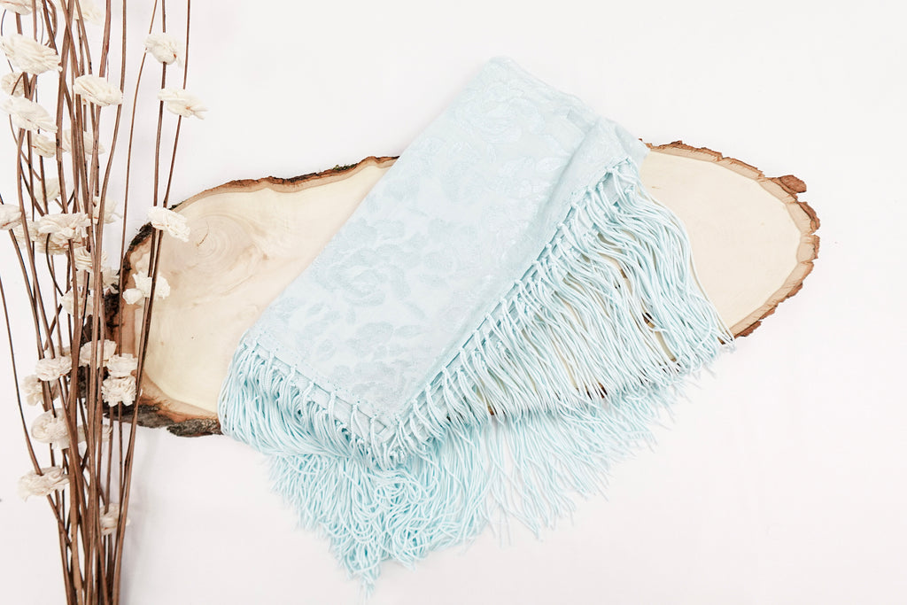 Light Opal Tone On Tone Church Scarf with Fringe