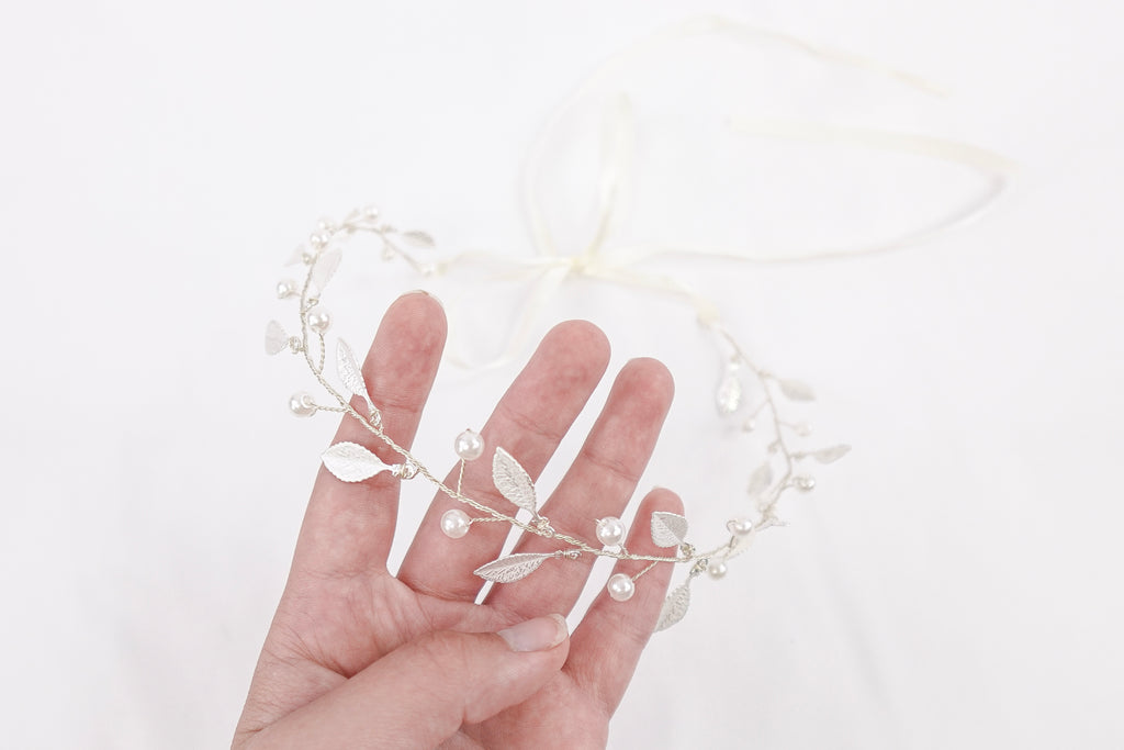 Pearls and Leaves Tie Headband