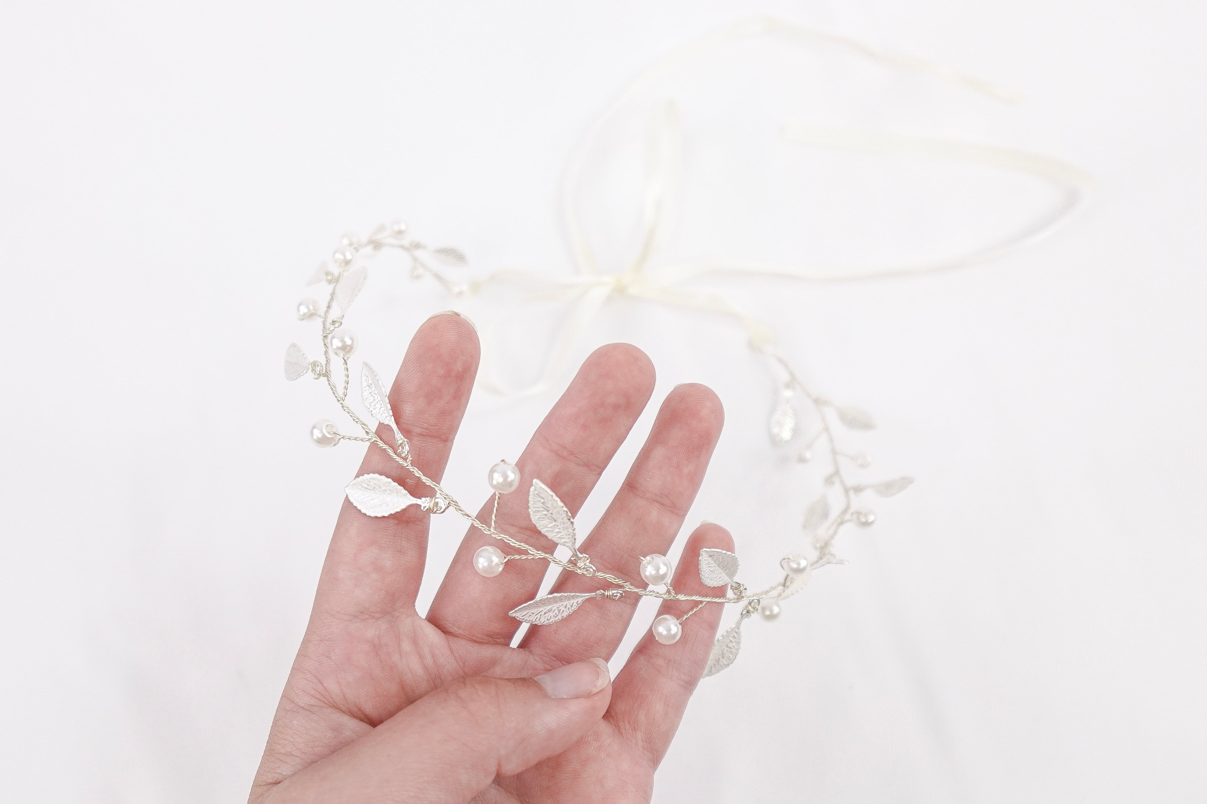 Pearls and Leaves Tie Headband