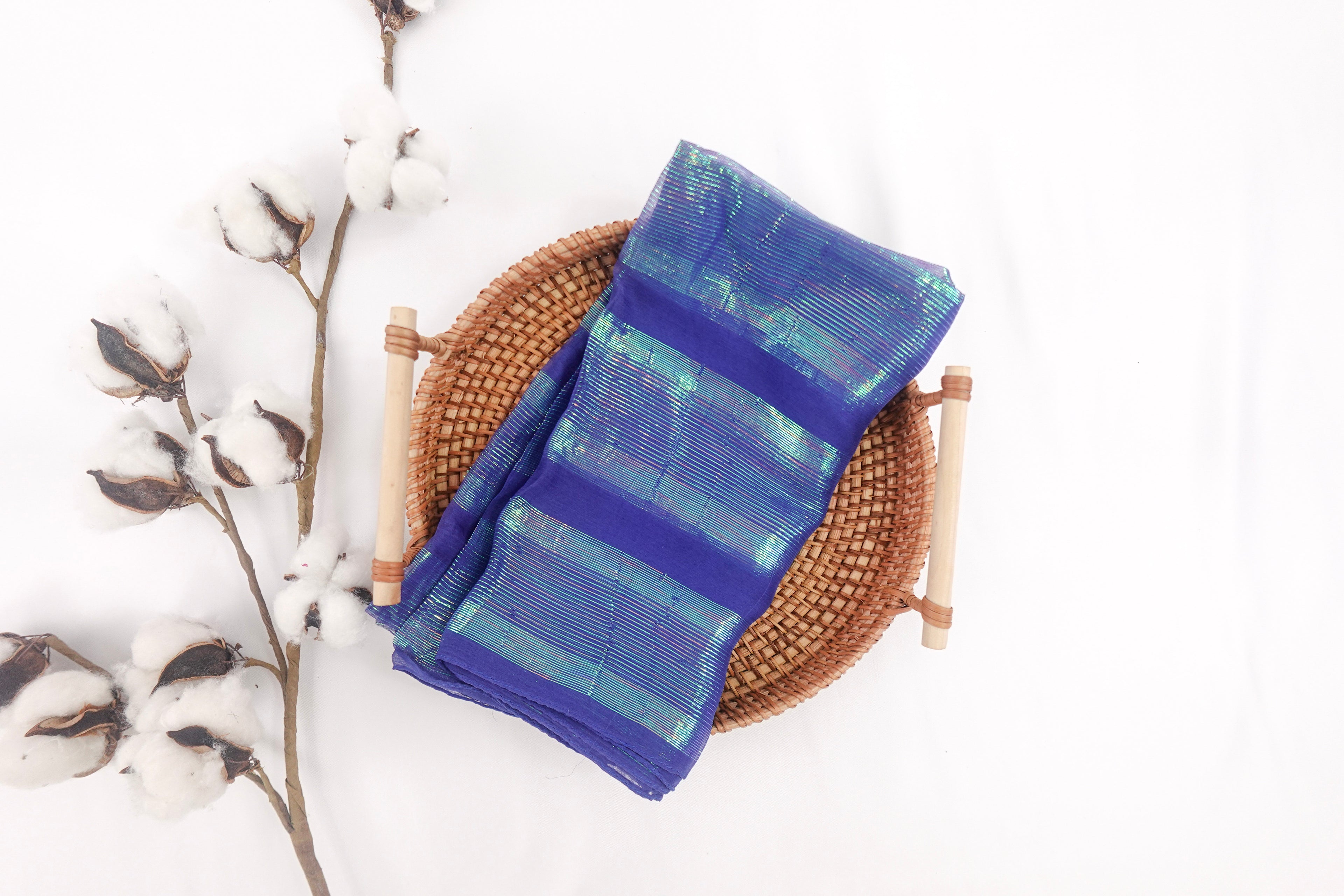 Indigo Square Scarf with Iridescent Details