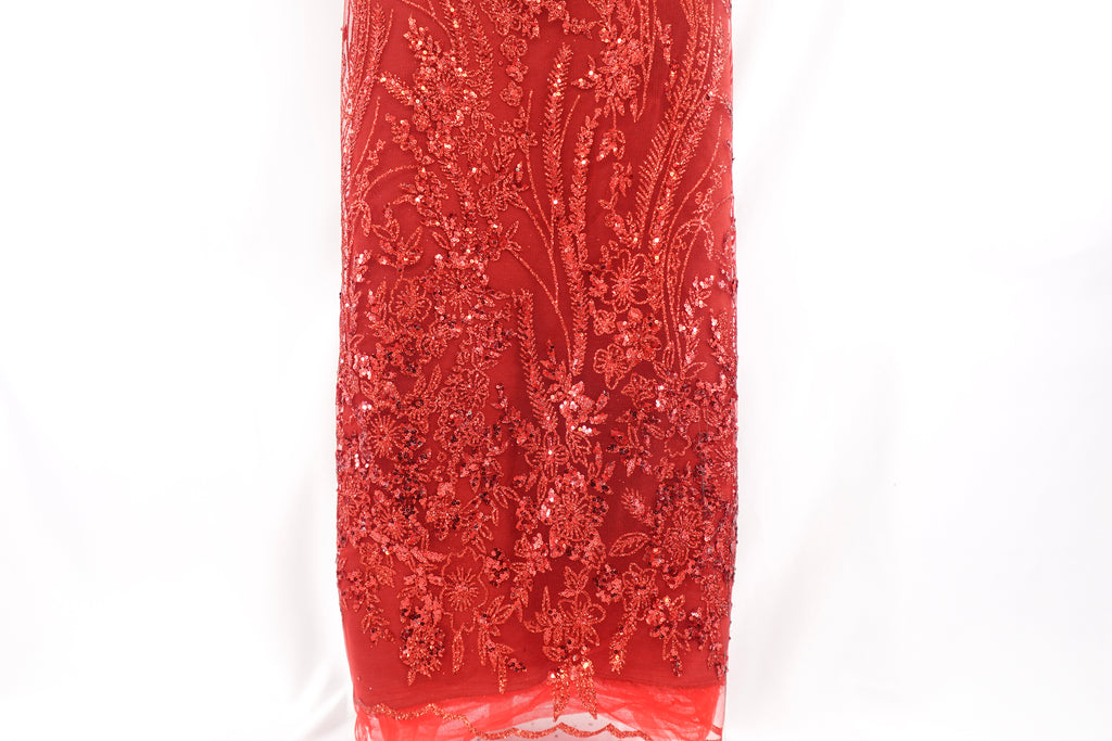 Bright Red Glitter & Sequin Bridal Lace
