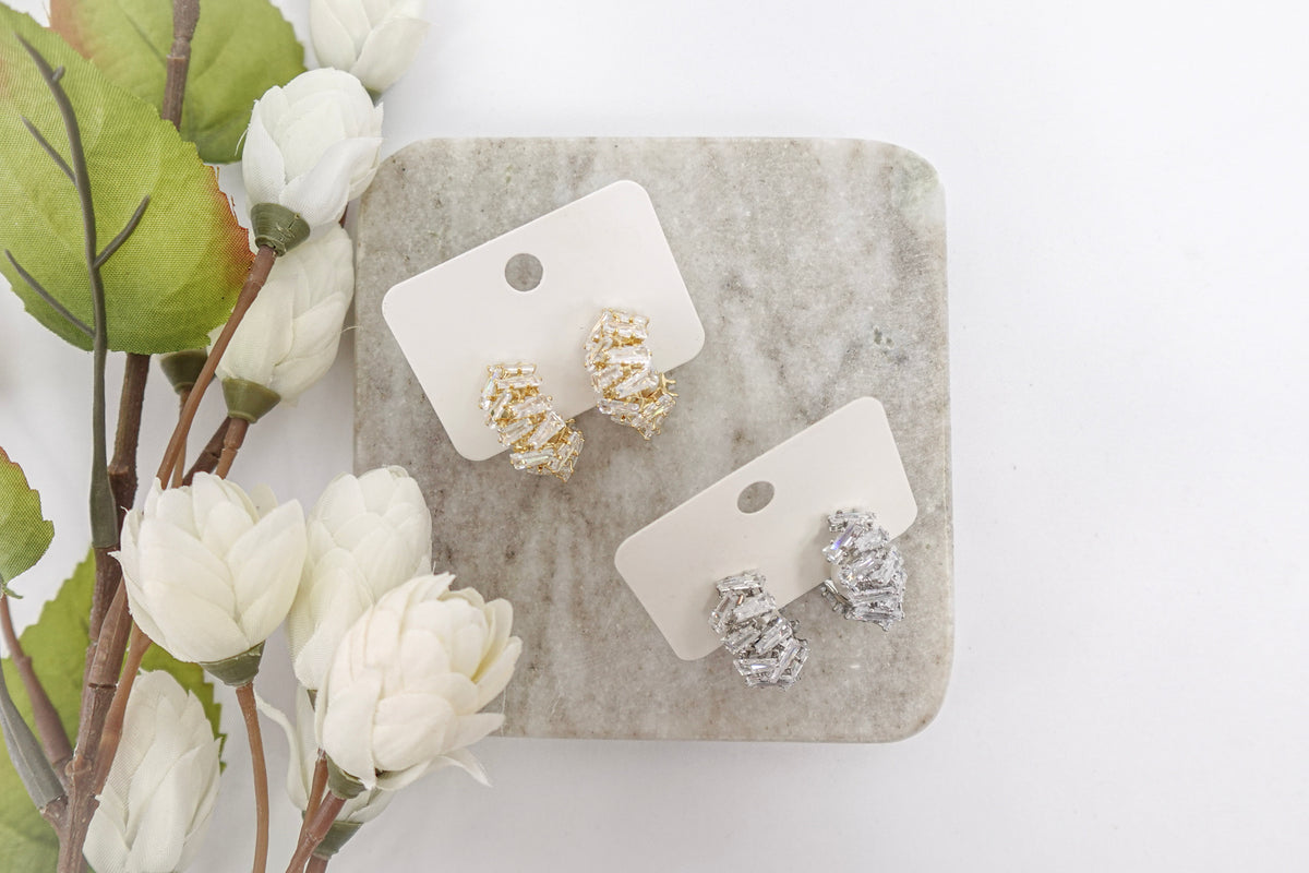 Cubic Zirconia and Pearls Small Hoop Earrings