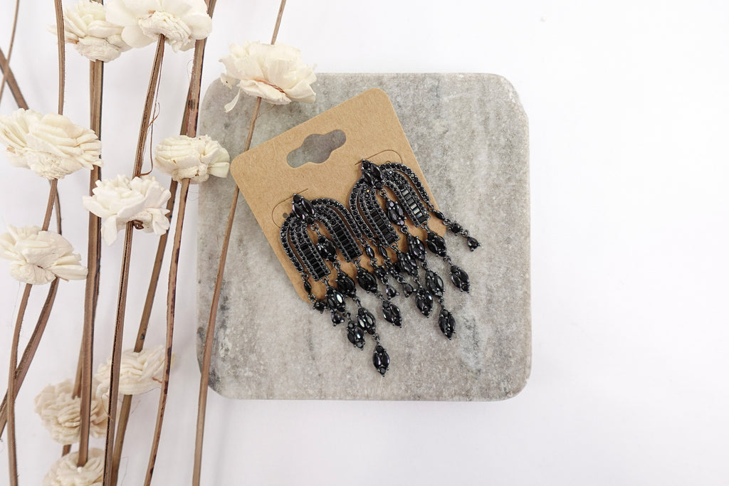 Black Cubic Zirconia Fancy Dangle Earrings