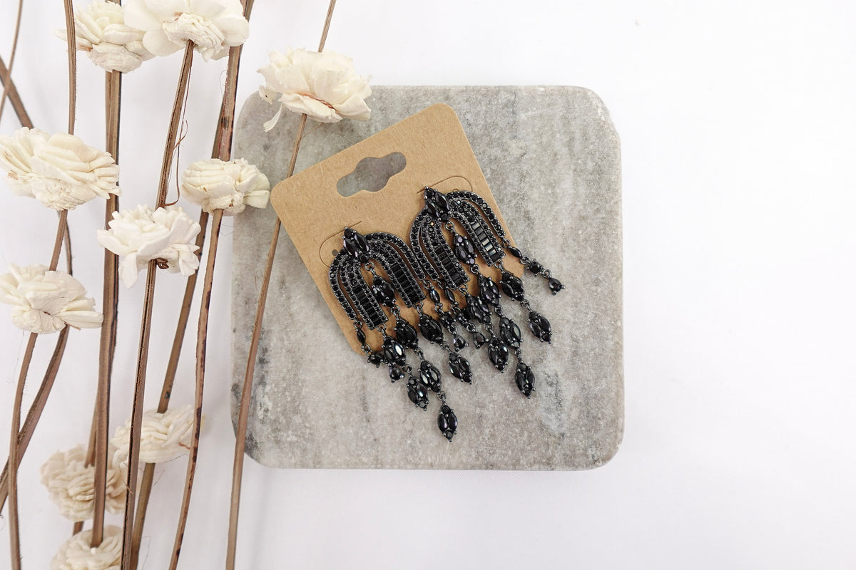 Black Cubic Zirconia Fancy Dangle Earrings