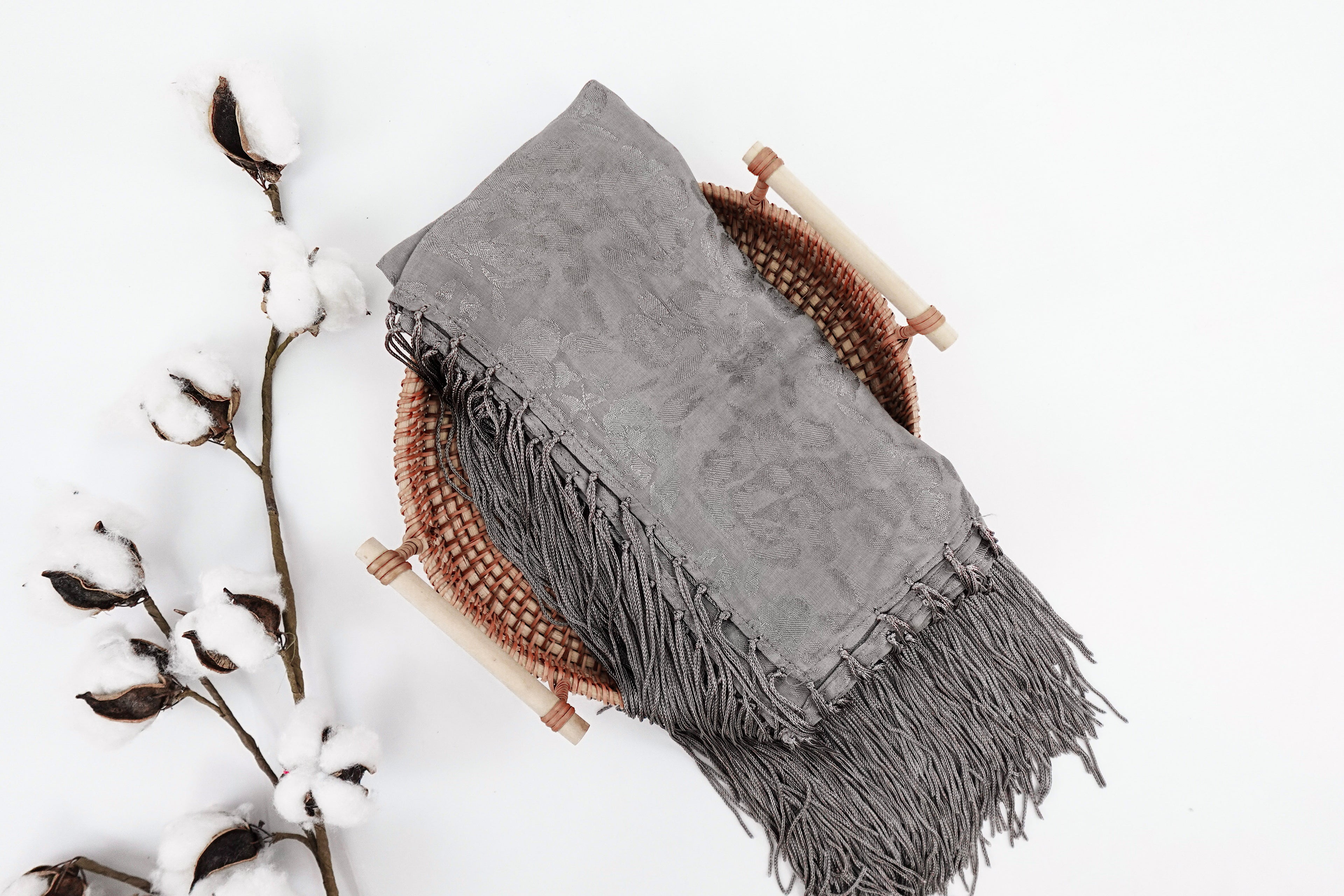 True Taupe Tone On Tone Church Scarf with Fringe