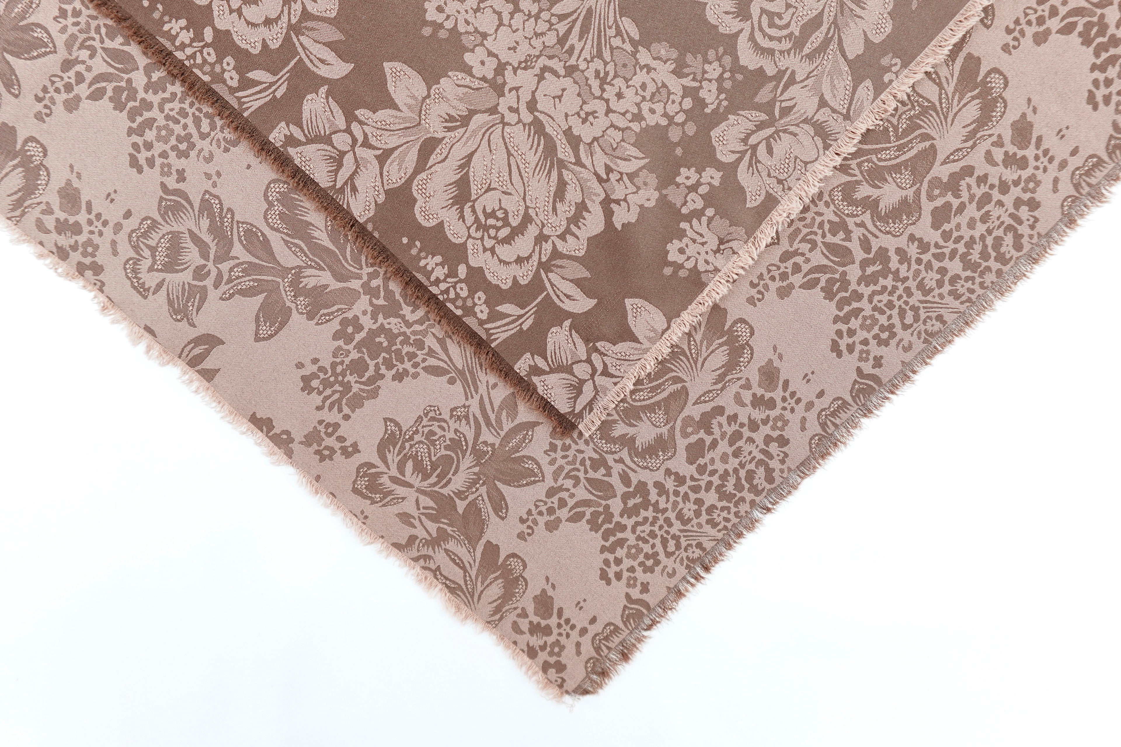 Brown Roses Design Two Tone Church Scarf with Frayed Edge