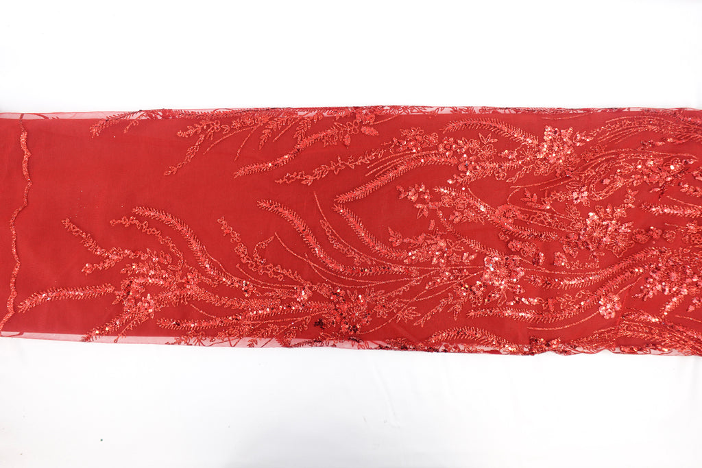 Bright Red Glitter & Sequin Bridal Lace