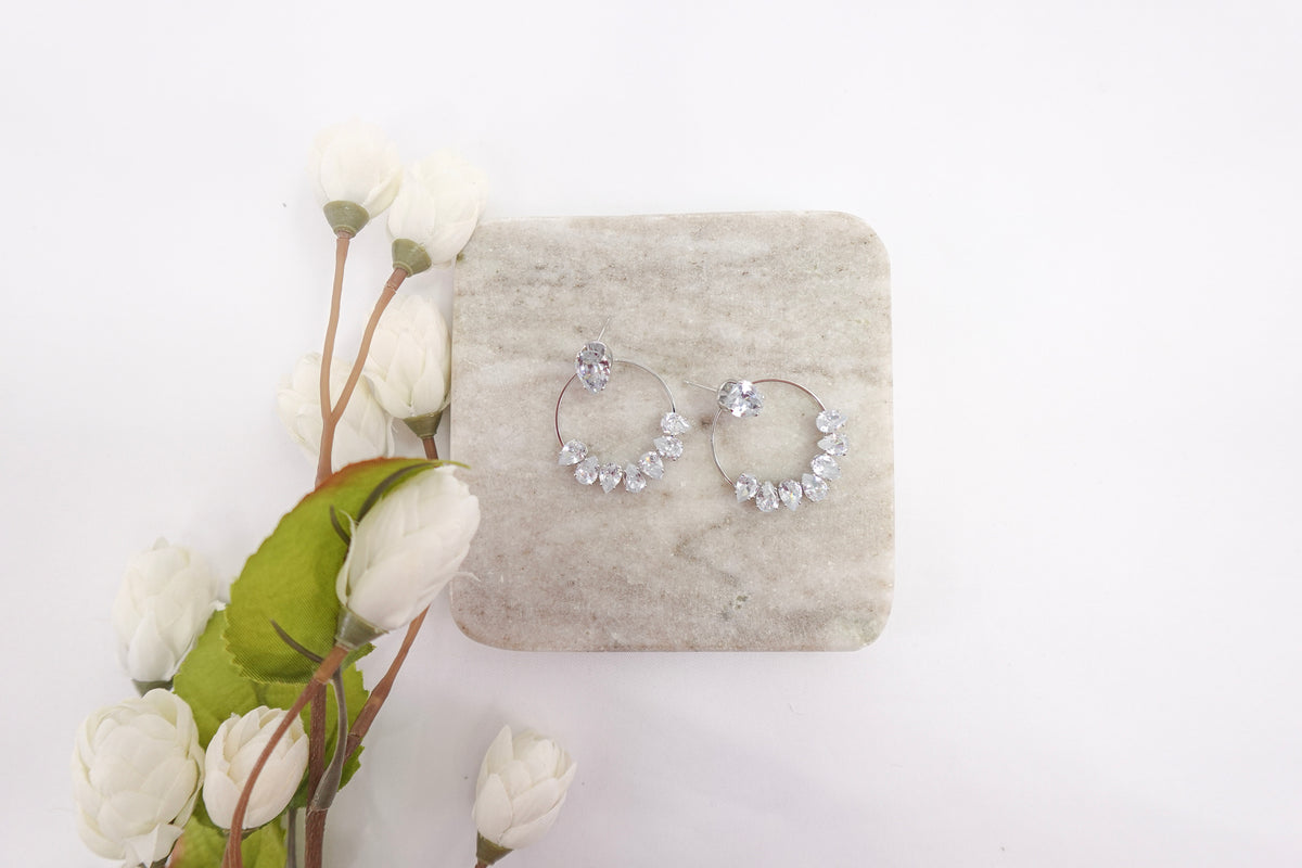 Cubic Zirconia Teardrop Cluster Dangle Earrings