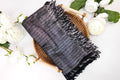 Black and Silver Metallic Church Scarf with Frayed Edge
