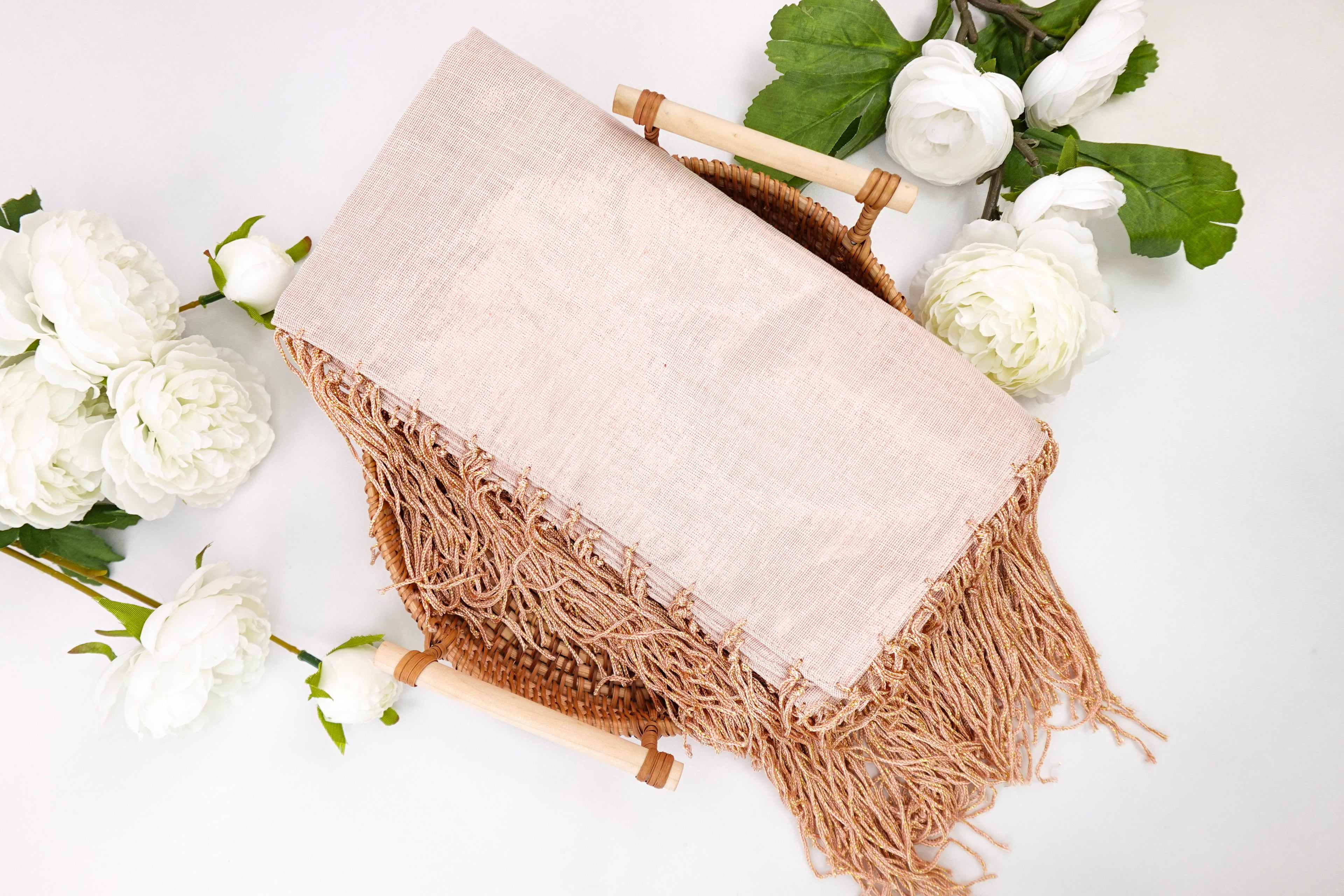 Apricot Metallic Church Scarf with Fringe