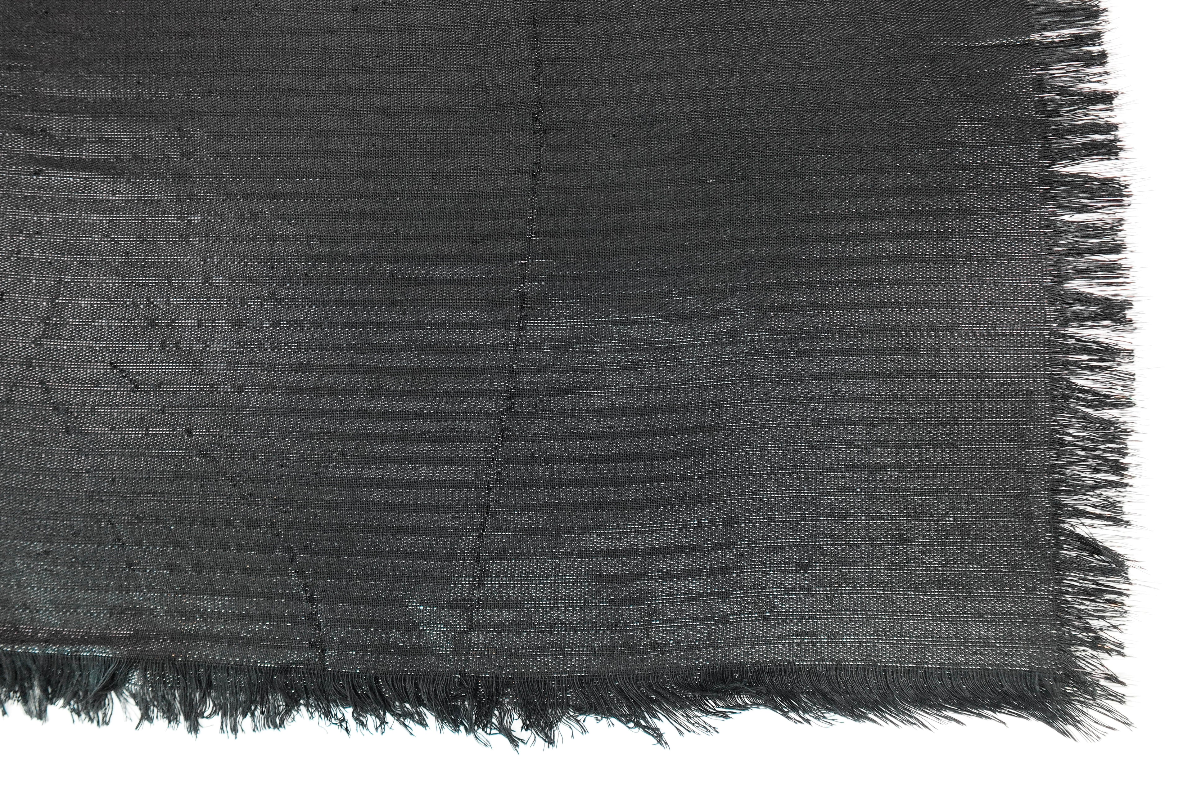 Black Metallic Church Scarf with Frayed Edge