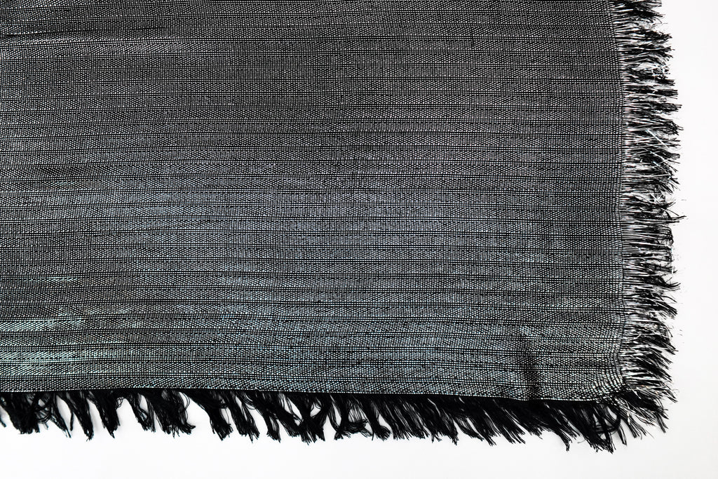 Black and Silver Metallic Church Scarf with Frayed Edge
