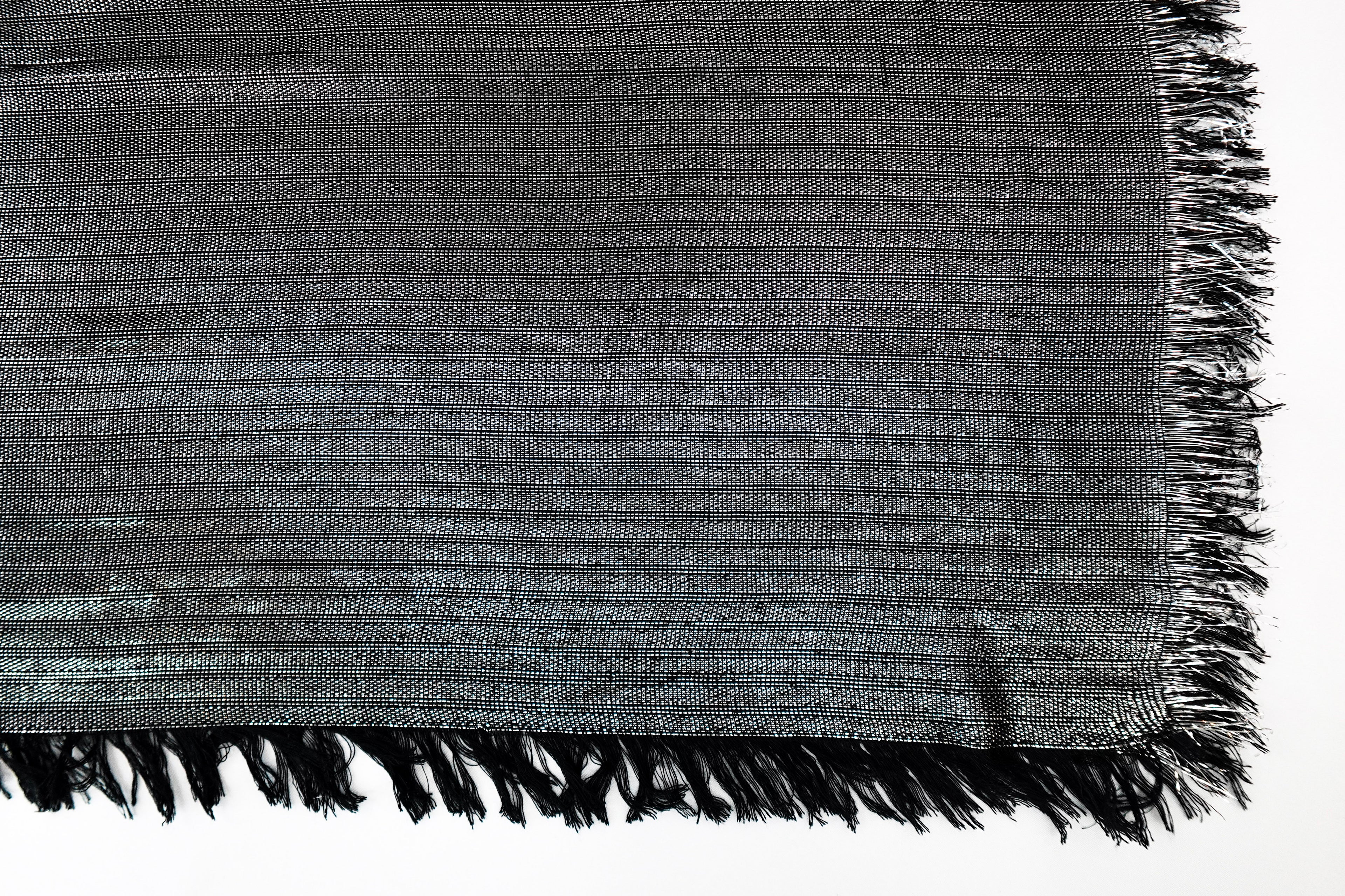 Black and Silver Metallic Church Scarf with Frayed Edge