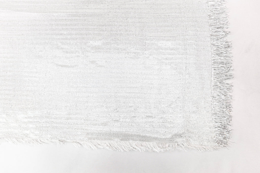 White and Silver Metallic Church Scarf with Frayed Edge