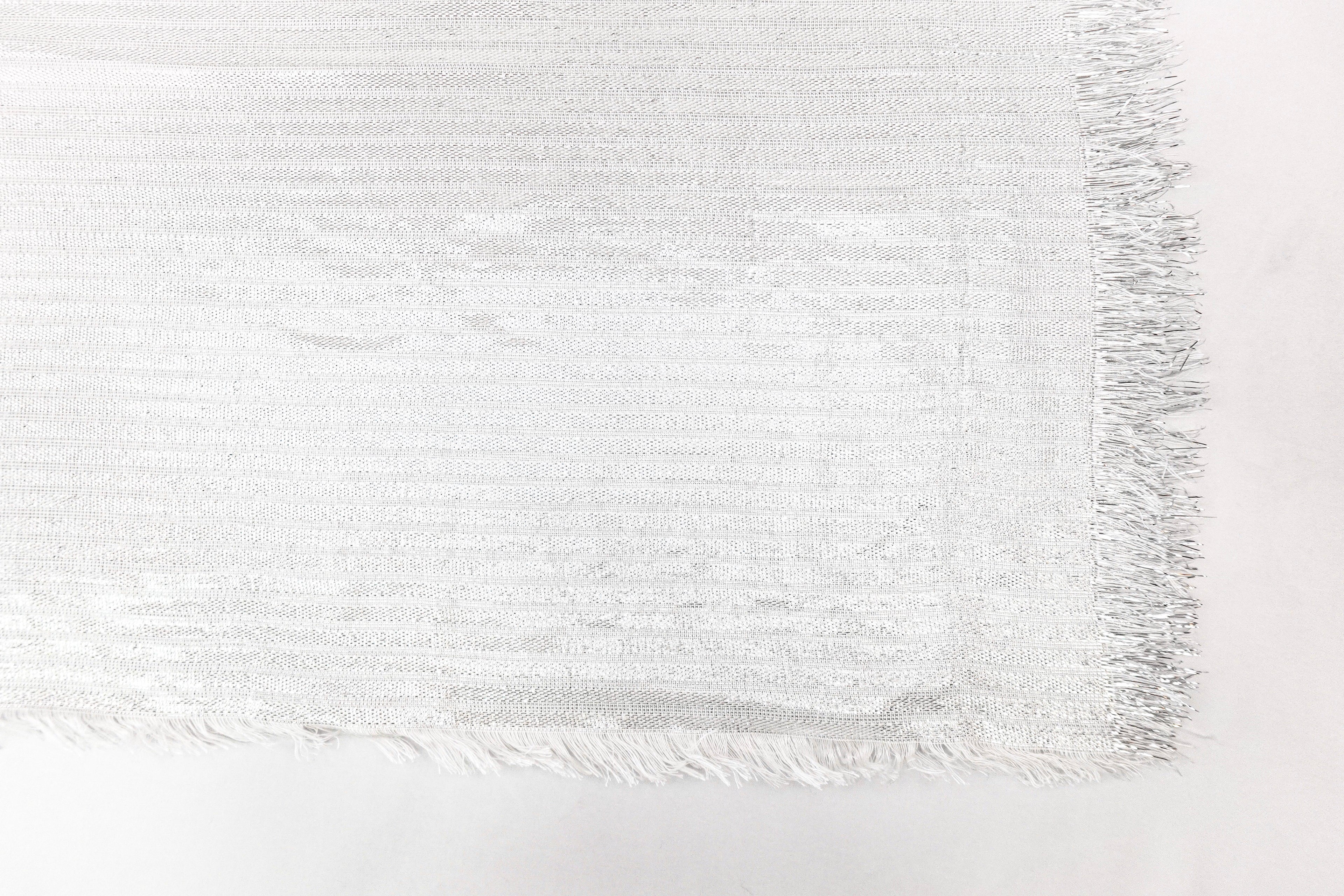 White and Silver Metallic Church Scarf with Frayed Edge