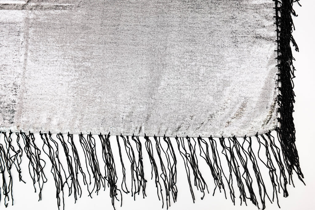 Black and Silver Metallic Church Scarf with Fringe