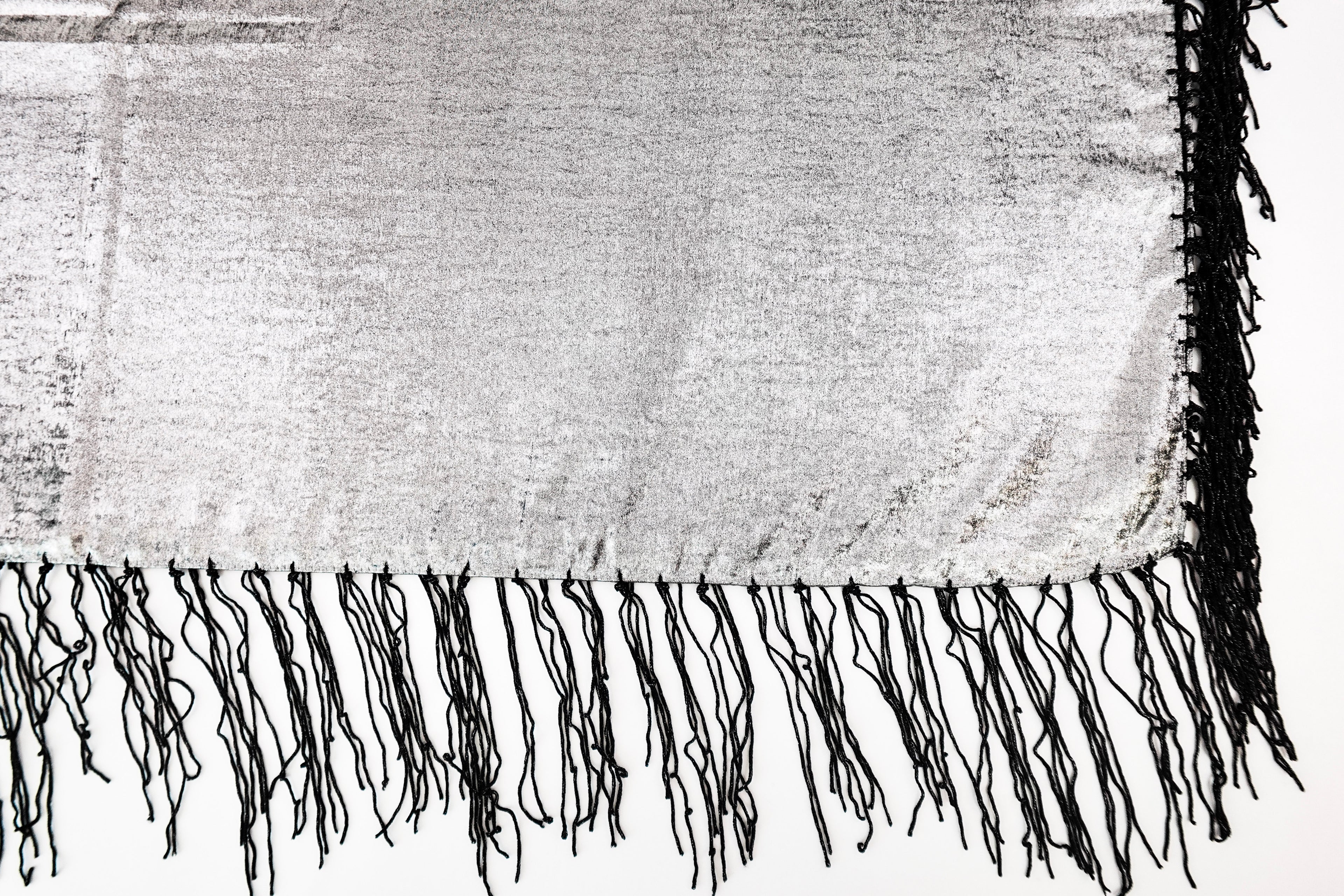 Black and Silver Metallic Church Scarf with Fringe