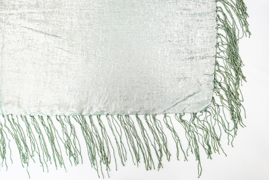 Green and Silver Metallic Church Scarf with Fringe