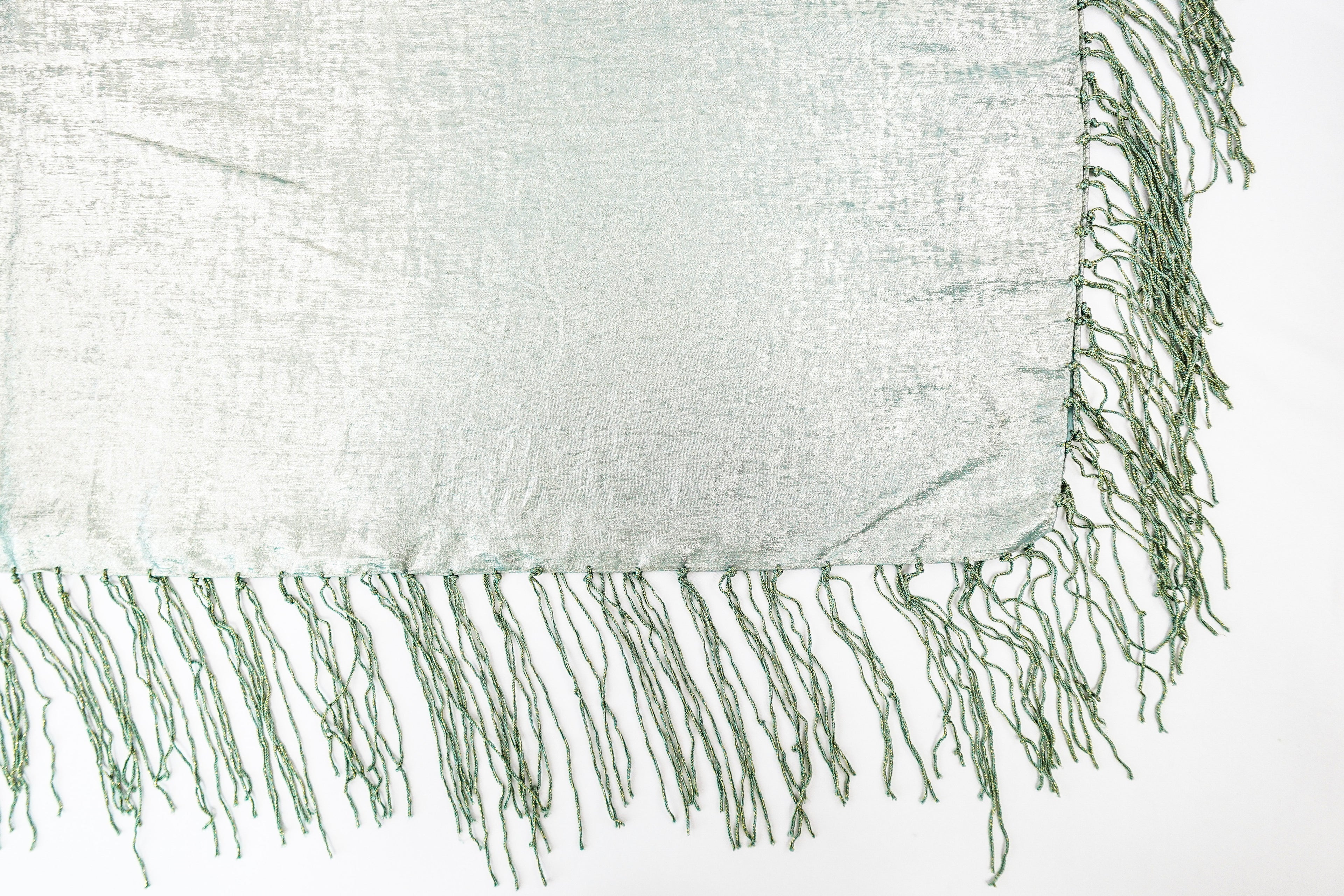 Green and Silver Metallic Church Scarf with Fringe
