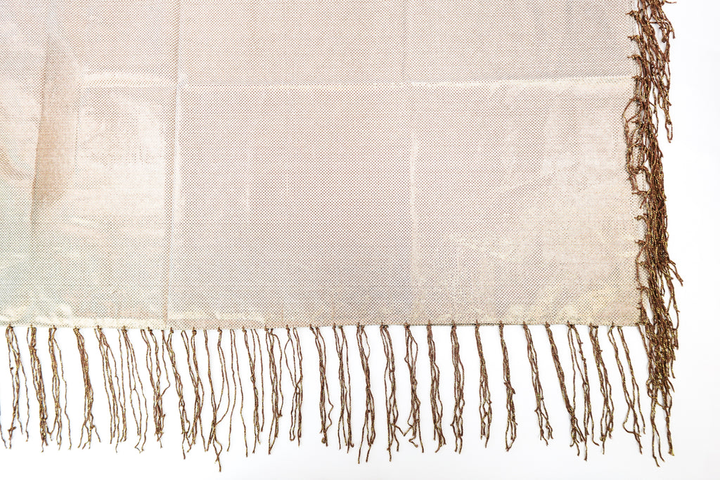 Brown and Gold Metallic Church Scarf with Fringe
