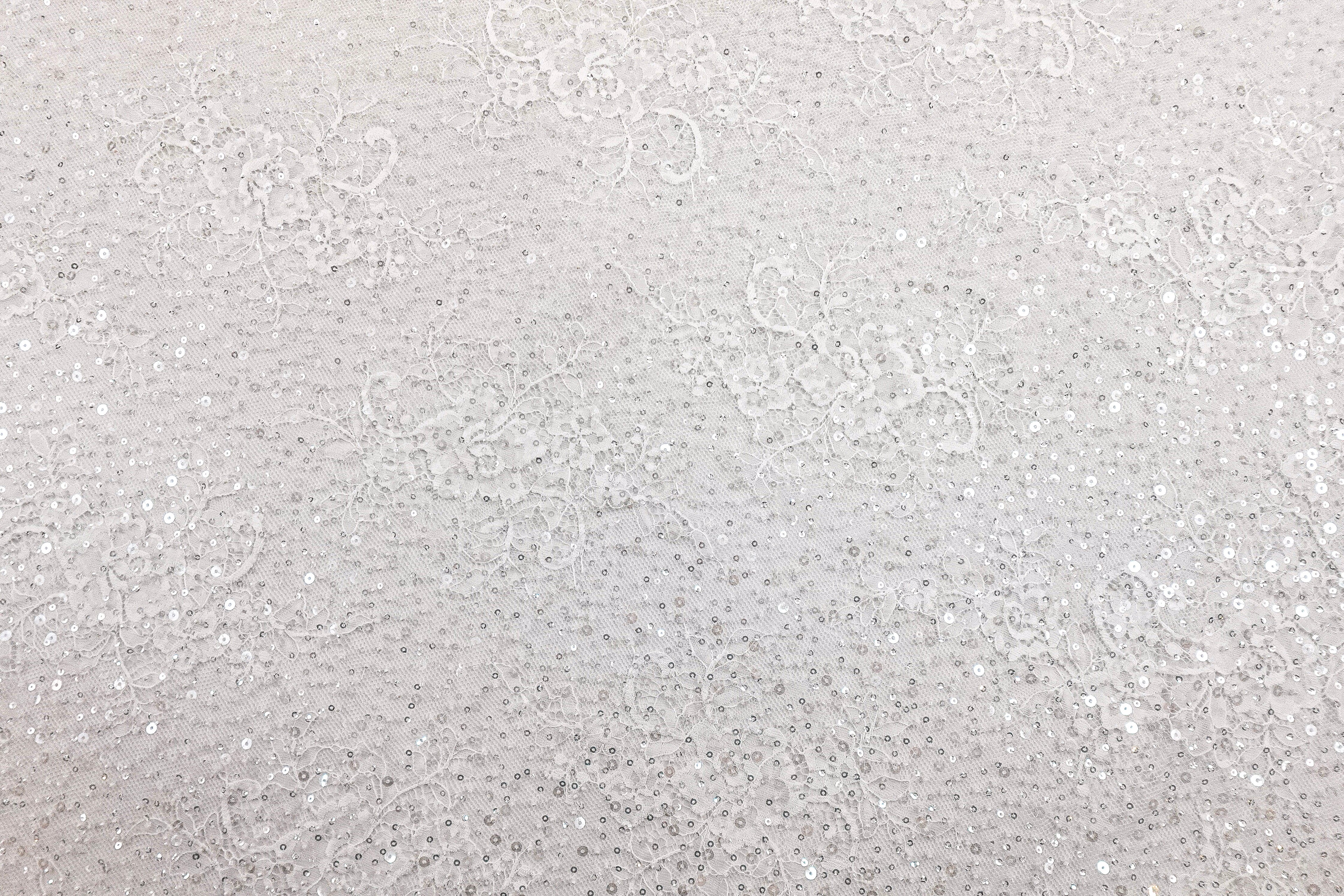 Off-White Chantilly Beaded Sequin Bridal Lace