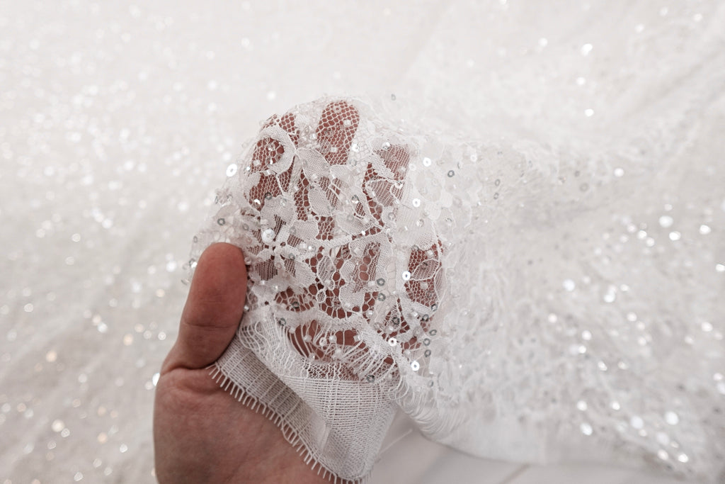 Off-White Chantilly Beaded Sequin Bridal Lace