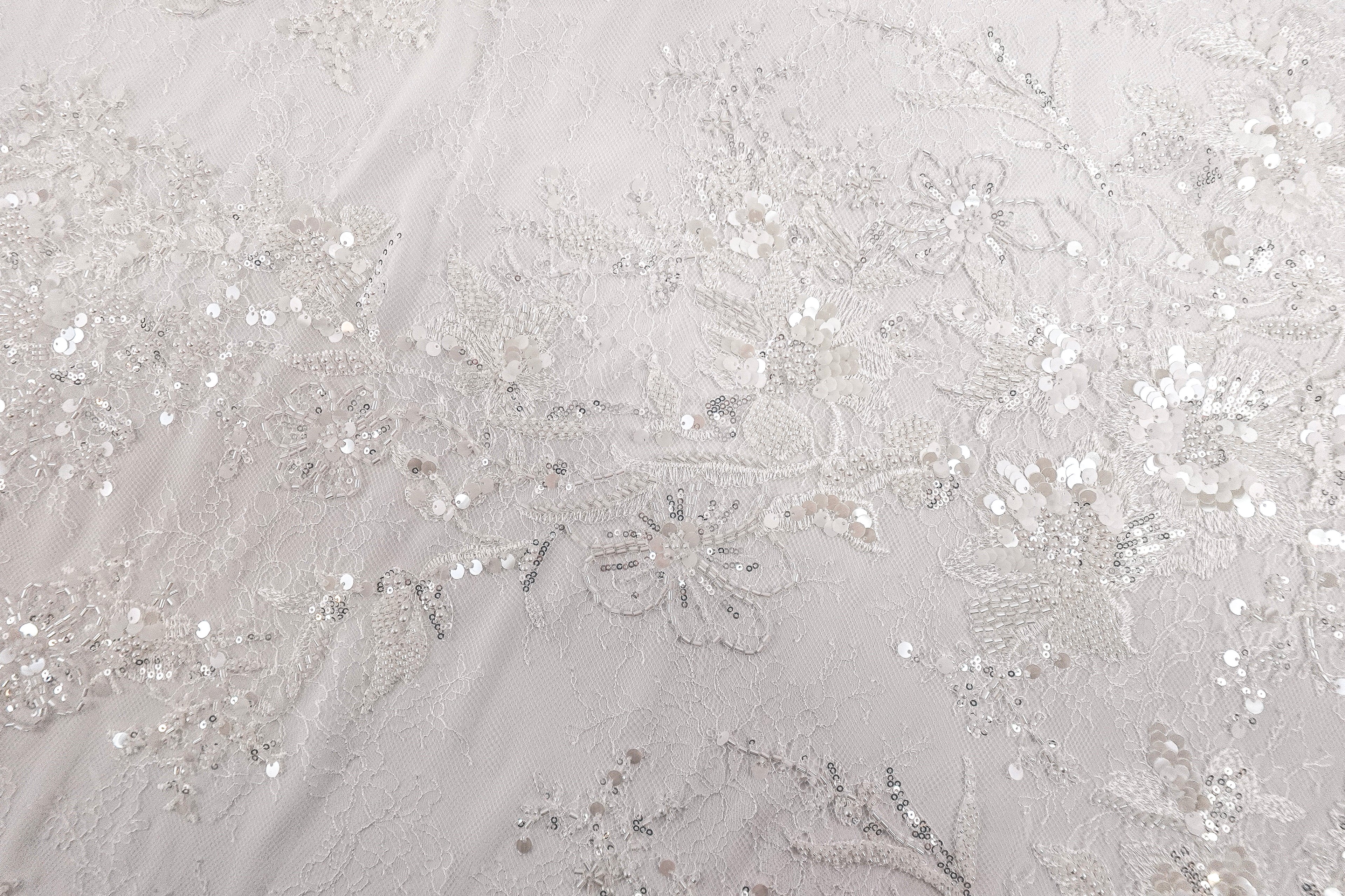 Off-White Beaded Sequin Bridal Lace