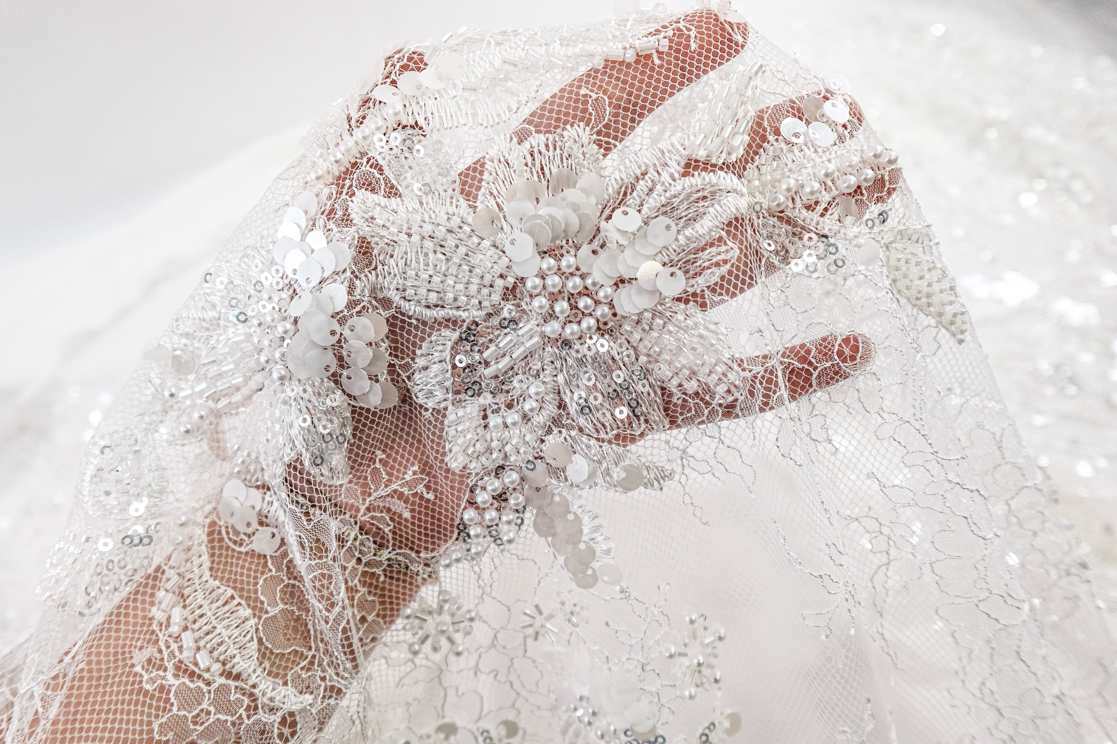 Off-White Beaded Sequin Bridal Lace