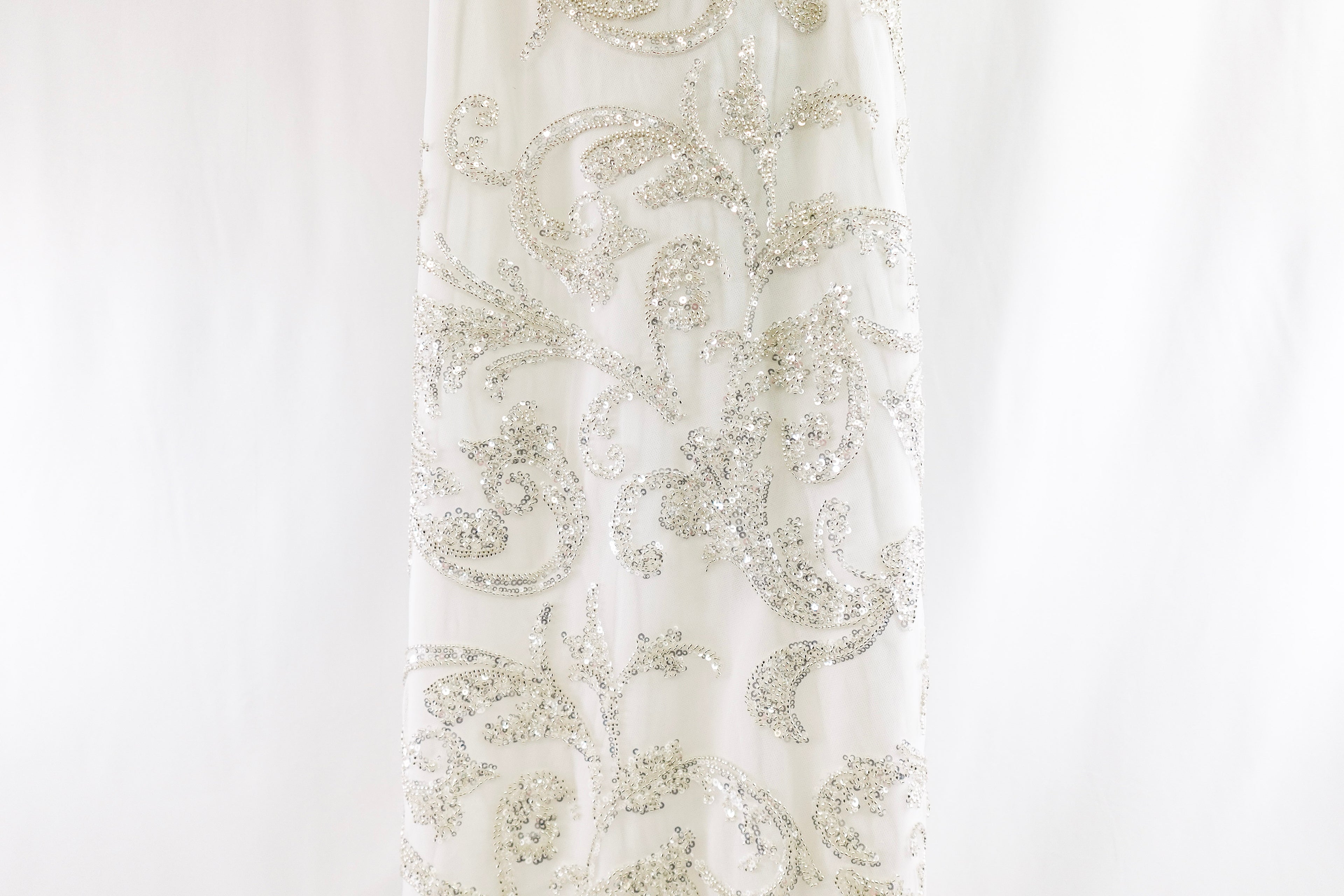 Off-White Sequin and White Gold Beaded Bridal Lace