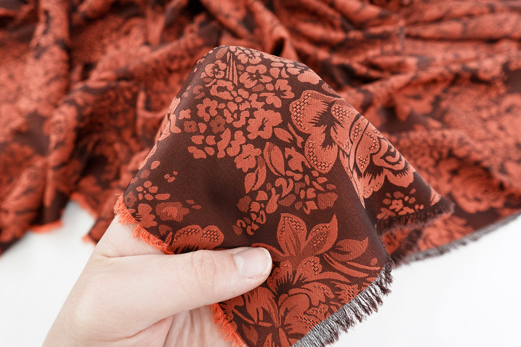 Auburn Roses Design Two Tone Church Scarf with Frayed Edge