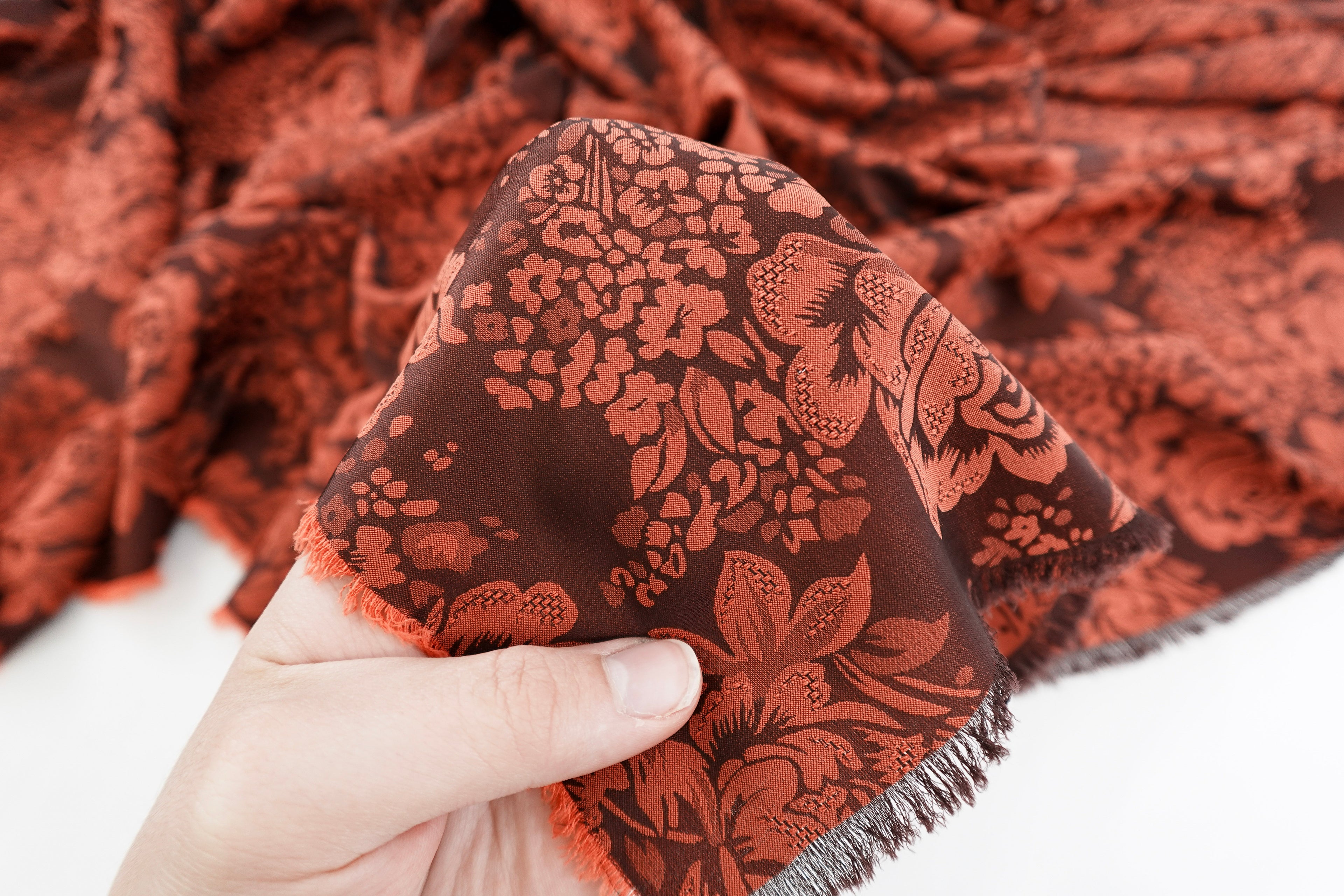 Auburn Roses Design Two Tone Church Scarf with Frayed Edge