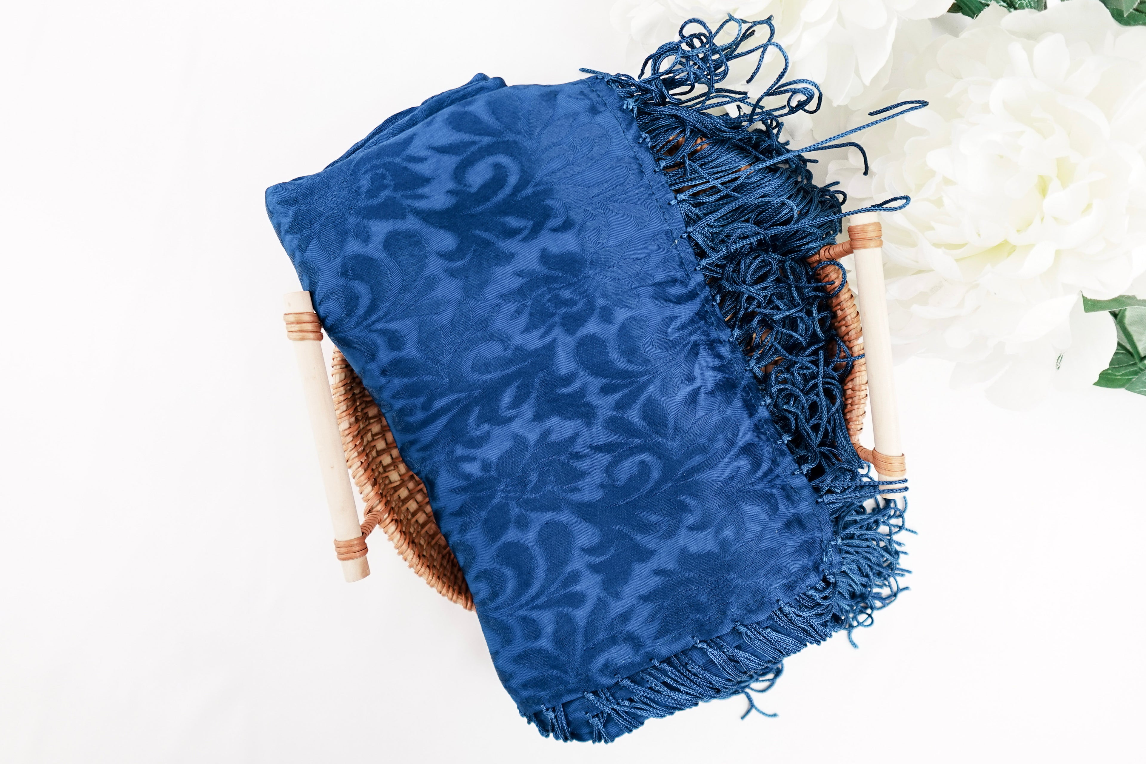 Royal Blue Tone On Tone Church Scarf with Fringe
