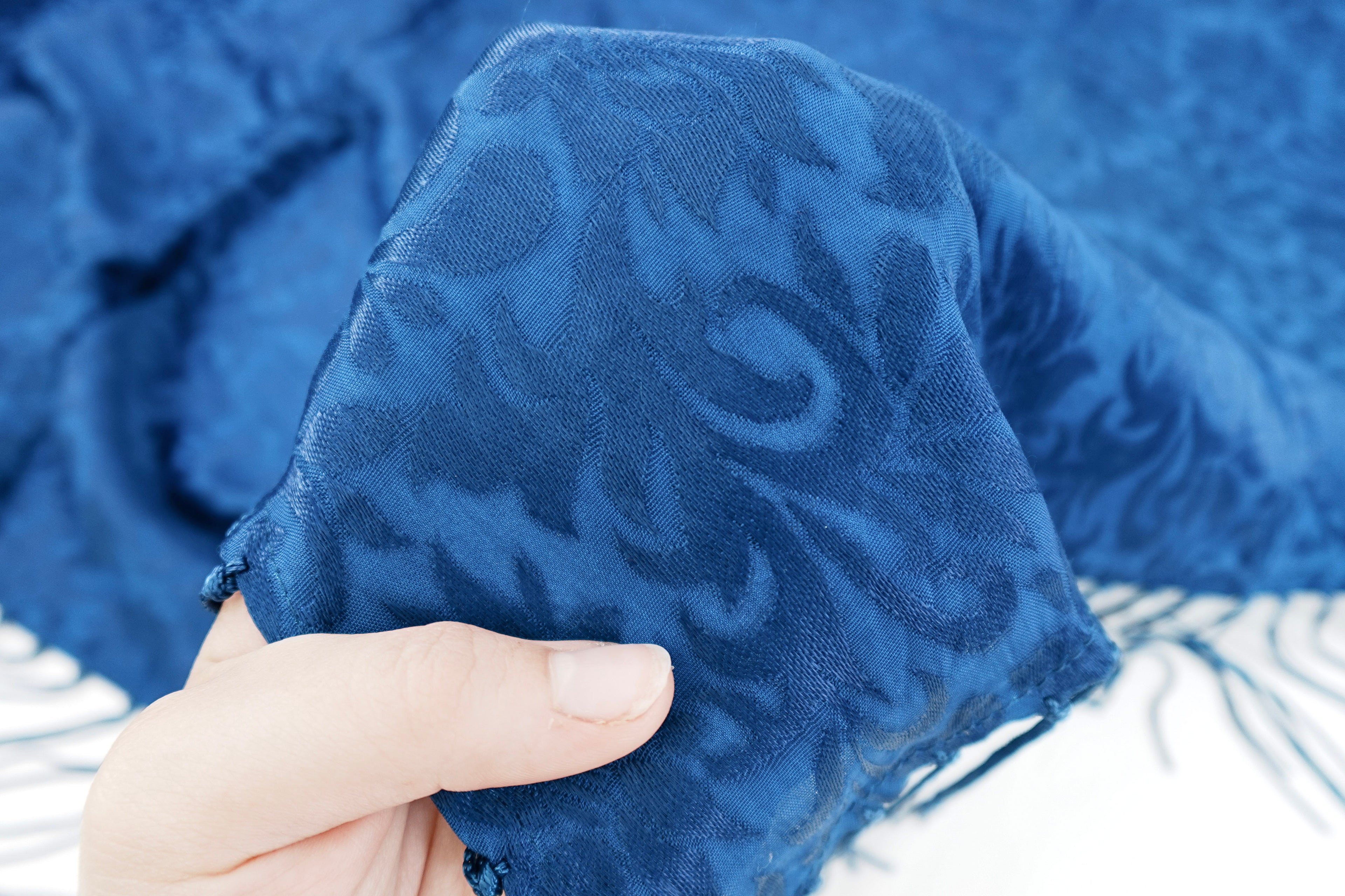 Royal Blue Tone On Tone Church Scarf with Fringe